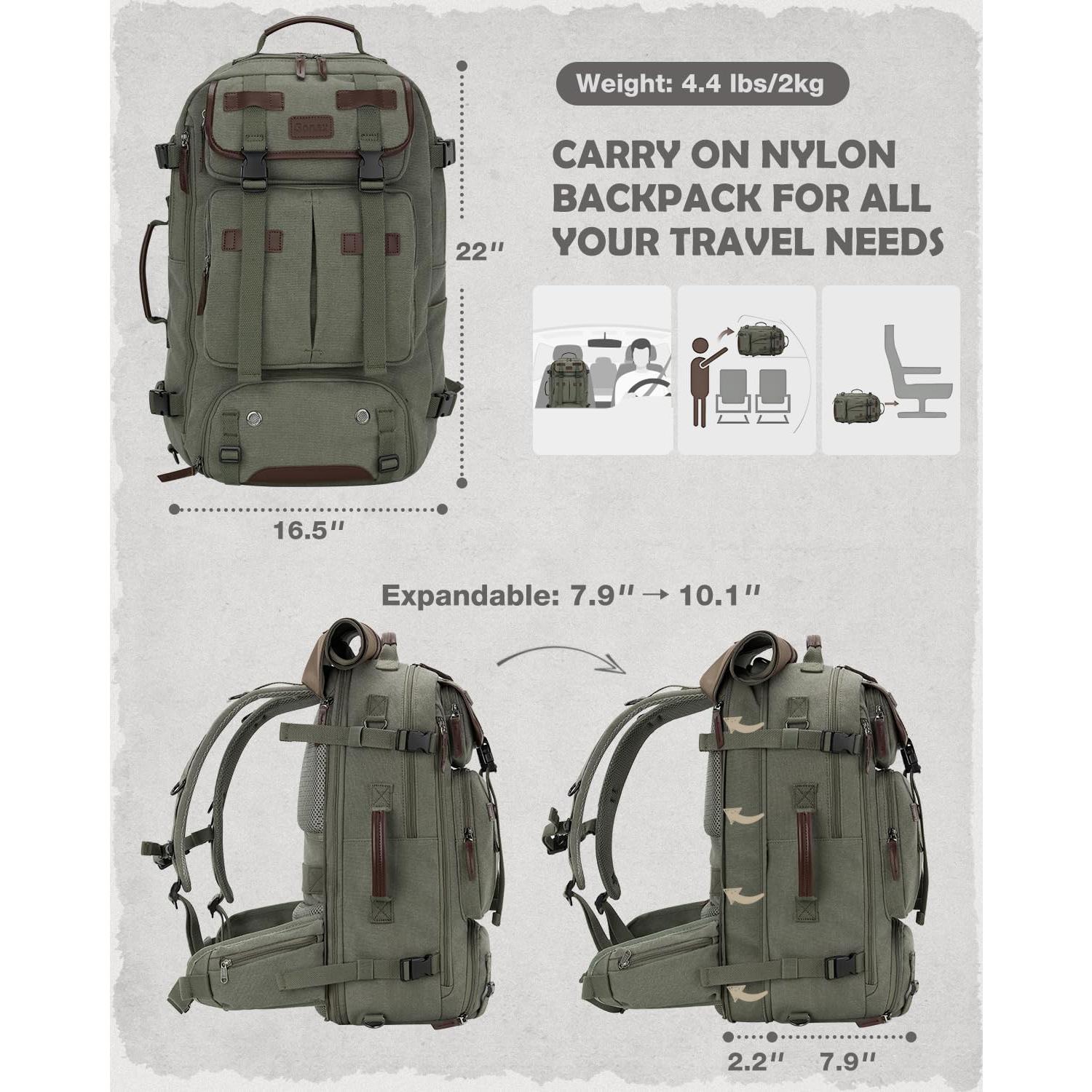 Mochila de Lona Gonex 3 en 1 Verde Clásico 45L Expandible