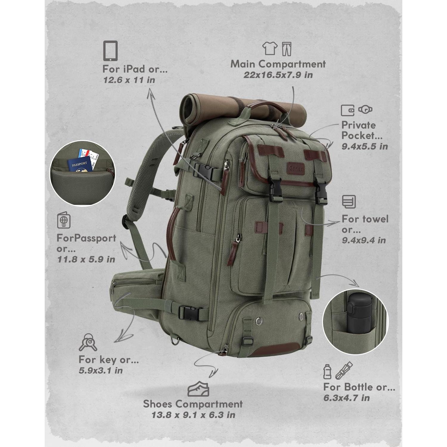 Mochila de Lona Gonex 3 en 1 Verde Clásico 45L Expandible