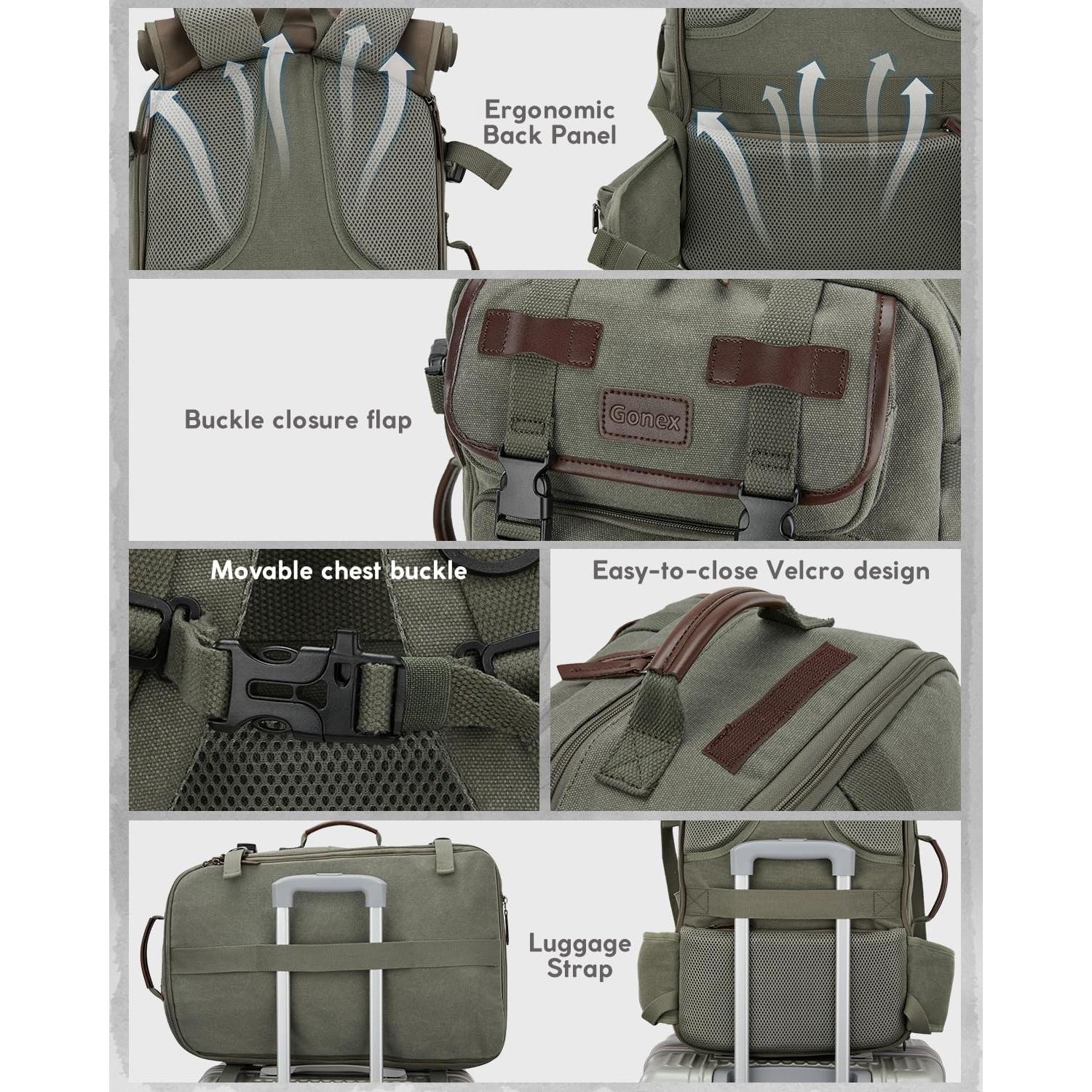 Mochila de Lona Gonex 3 en 1 Verde Clásico 45L Expandible