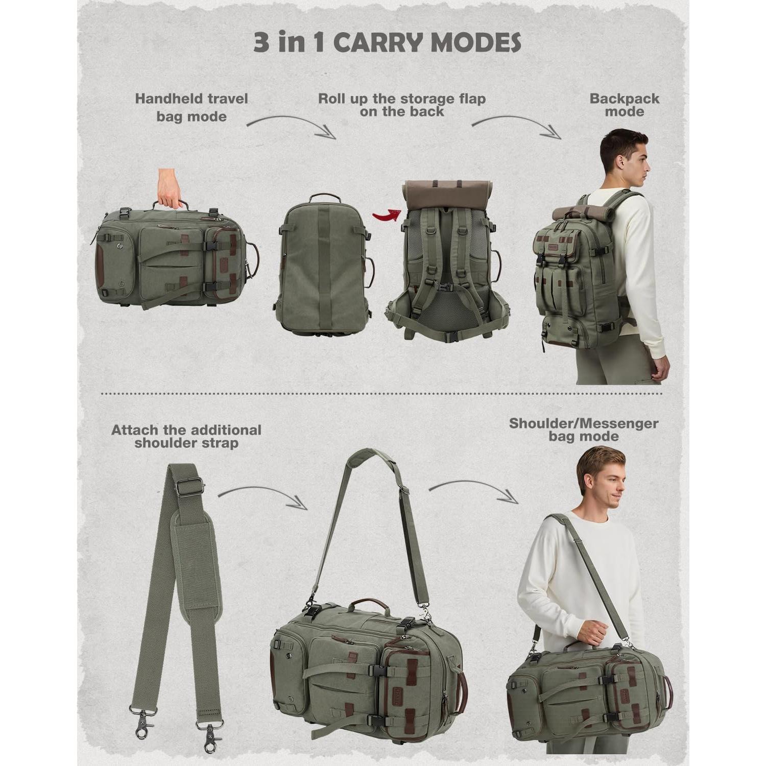 Mochila de Lona Gonex 3 en 1 Verde Clásico 45L Expandible