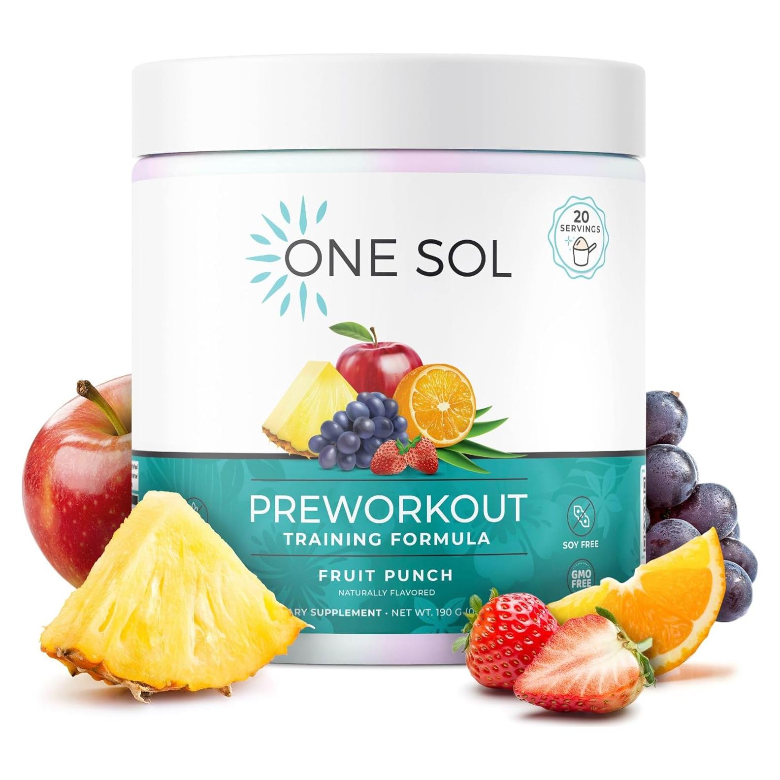 One Sol Pre-Workout para Mujeres - Energía Natural Punch Frutas
