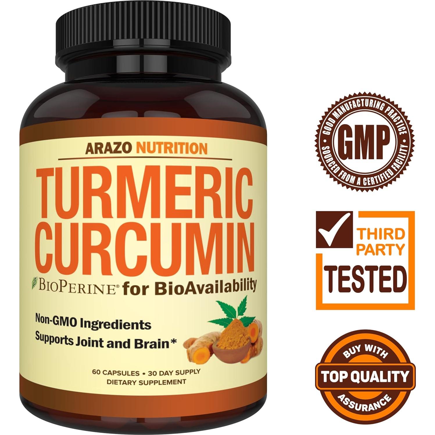Suplemento de Cúrcuma Curcumina Arazo Nutrition 1300mg