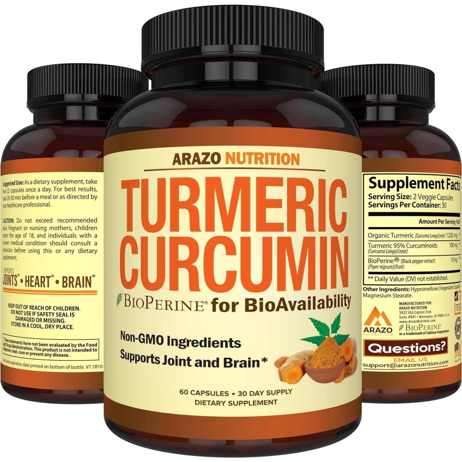 Suplemento de Cúrcuma Curcumina Arazo Nutrition 1300mg