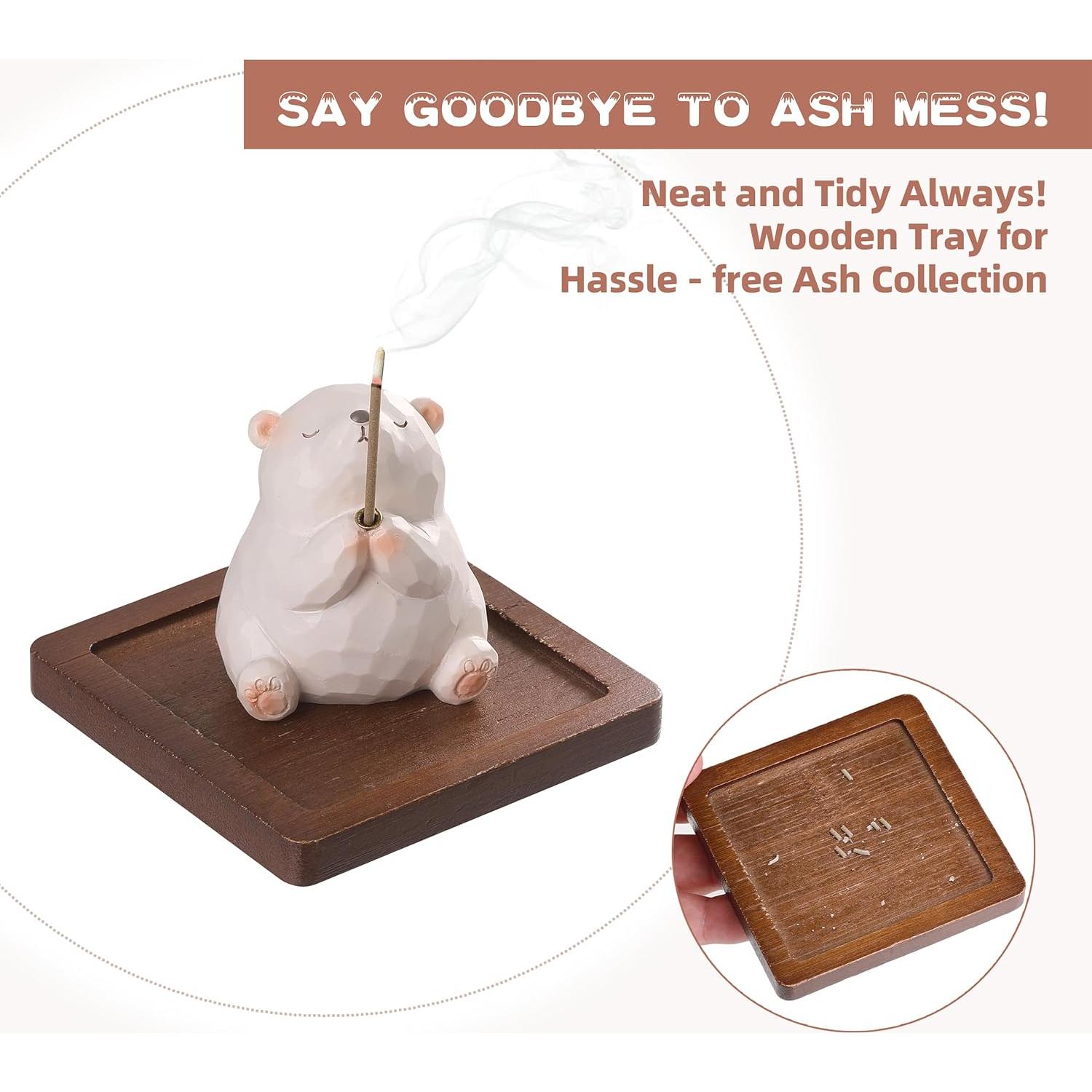 Soporte de Incienso Lionpower Oso con Bandeja de Madera