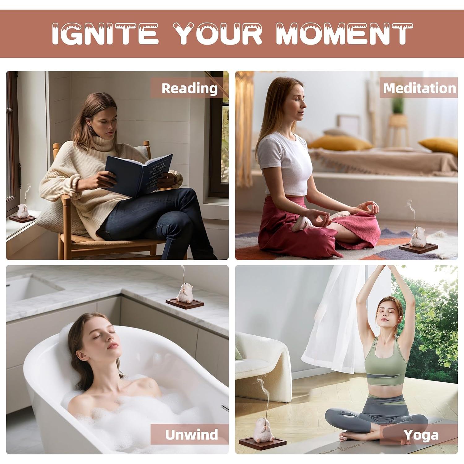 Soporte de Incienso Lionpower Oso con Bandeja de Madera