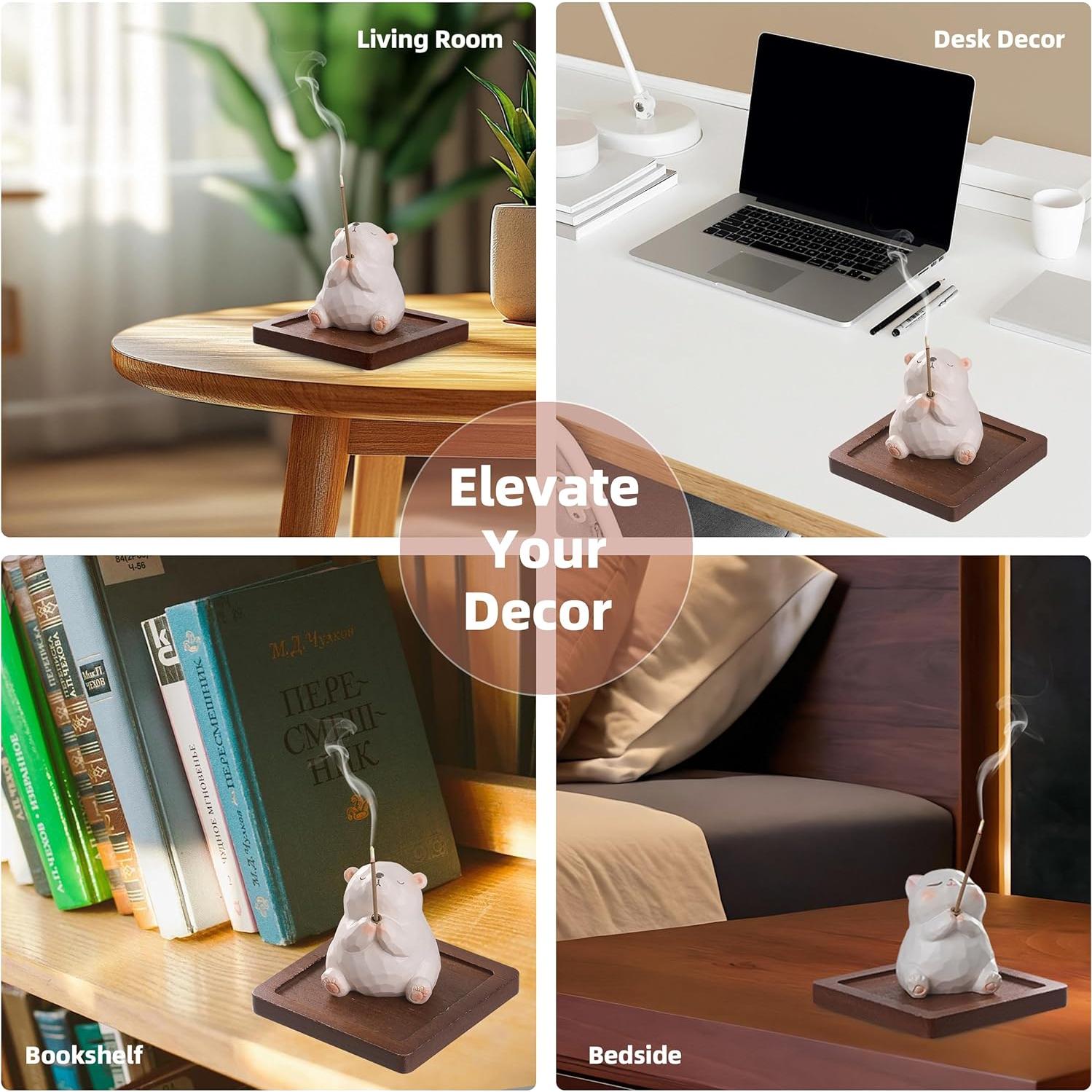 Soporte de Incienso Lionpower Oso con Bandeja de Madera