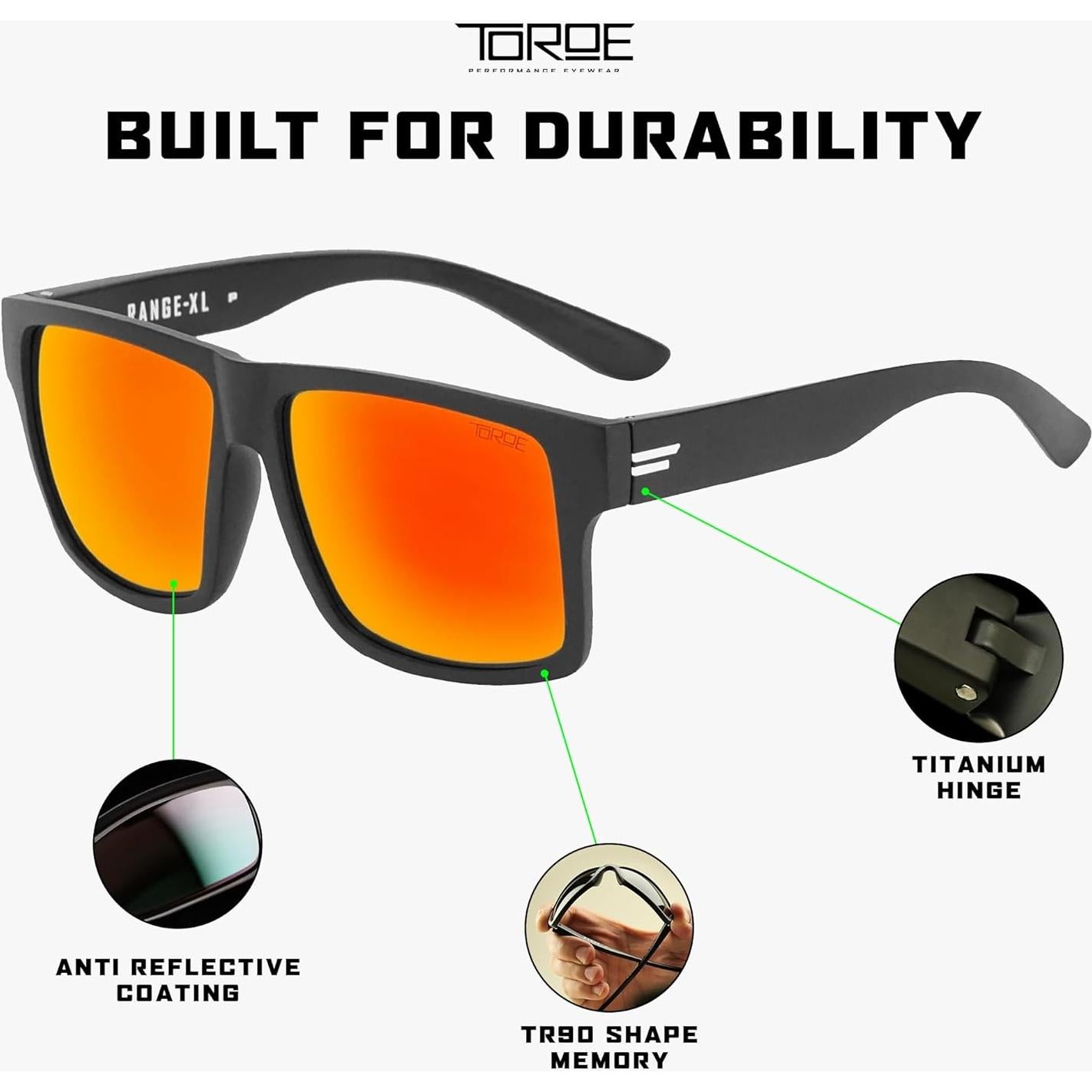 Gafas de sol TOROE Matte Black RANGE XL Lentes Polarizadas