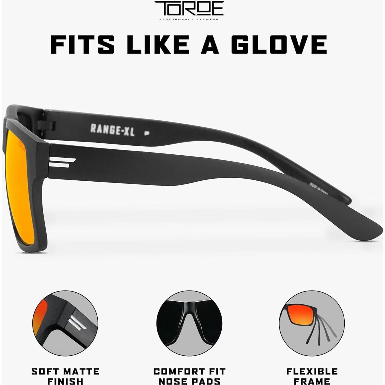 Gafas de sol TOROE Matte Black RANGE XL Lentes Polarizadas