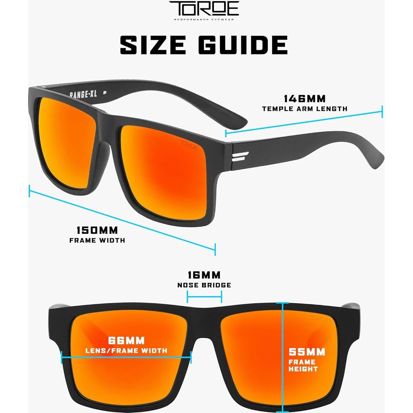 Gafas de sol TOROE Matte Black RANGE XL Lentes Polarizadas