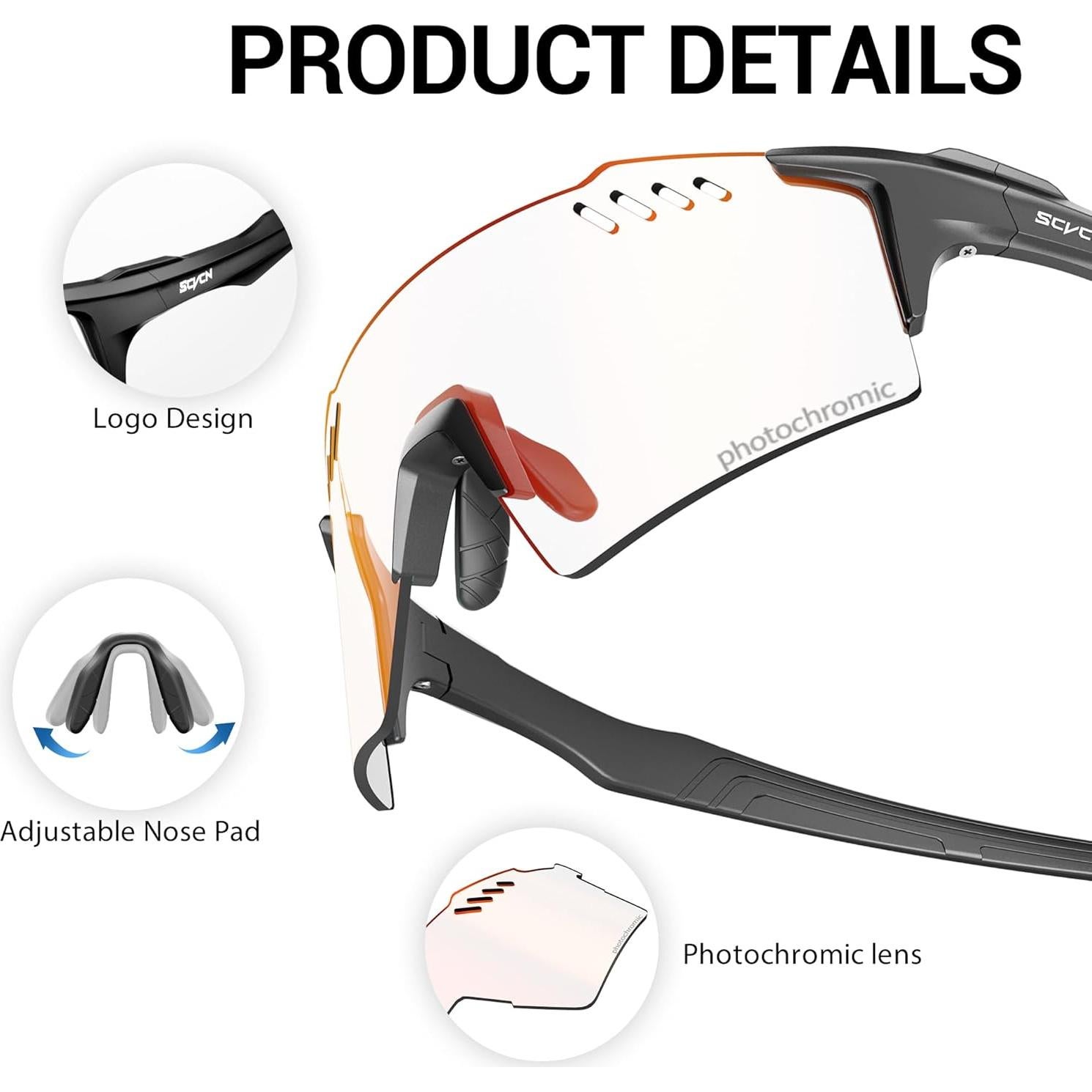 Gafas de Ciclismo Fotoquímicas SCVCN UV400 TR90 Negro