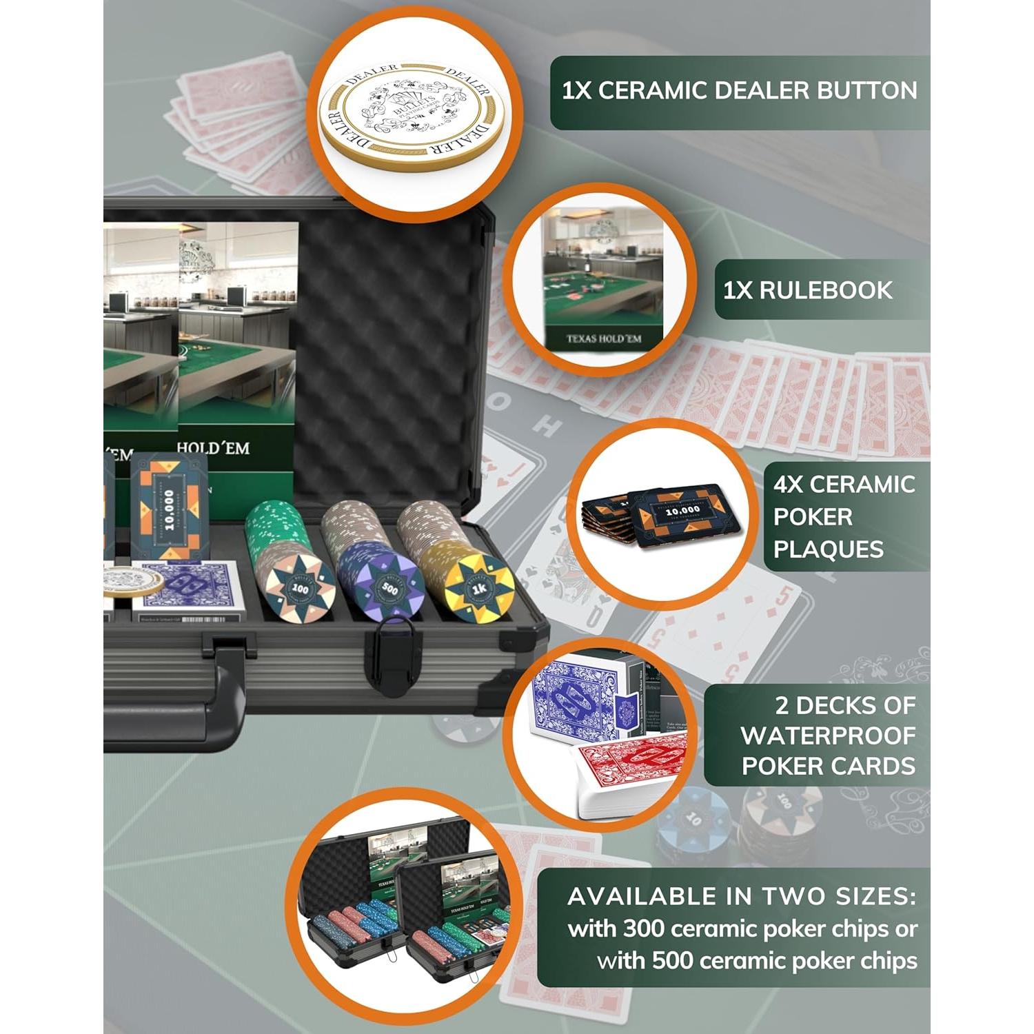 Set de Poker Bullets con 300 Fichas de Cerámica y Estuche