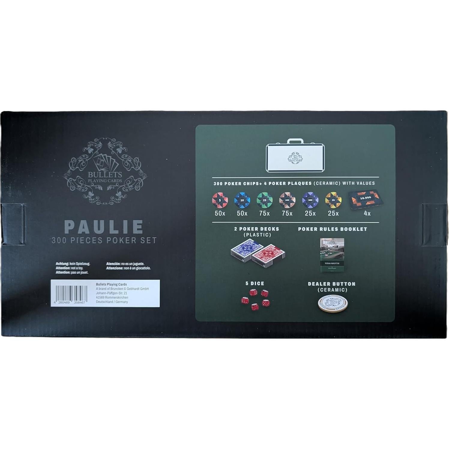 Set de Poker Bullets con 300 Fichas de Cerámica y Estuche