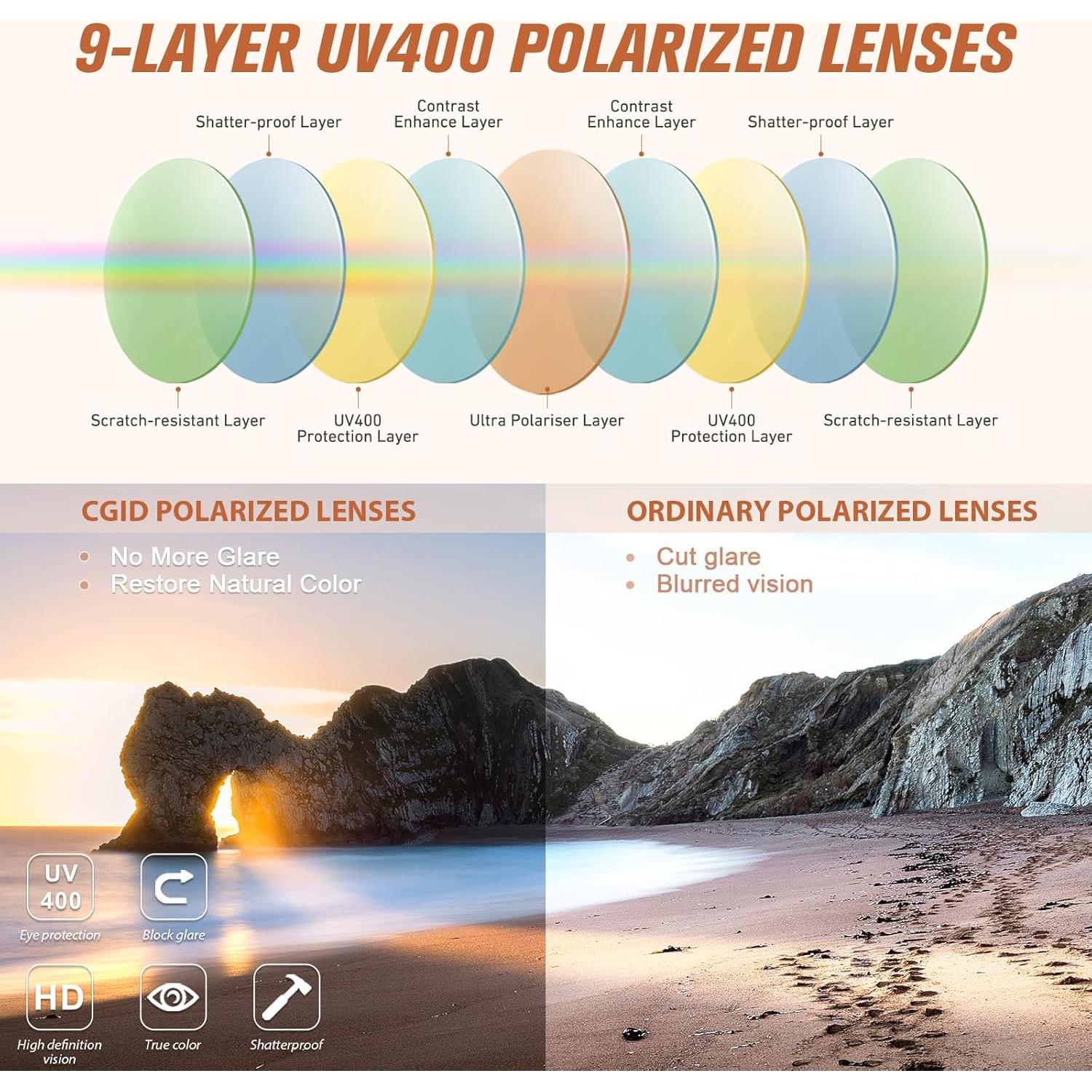 Gafas de Sol CGID Oversized UV400 Marrón Polarizadas