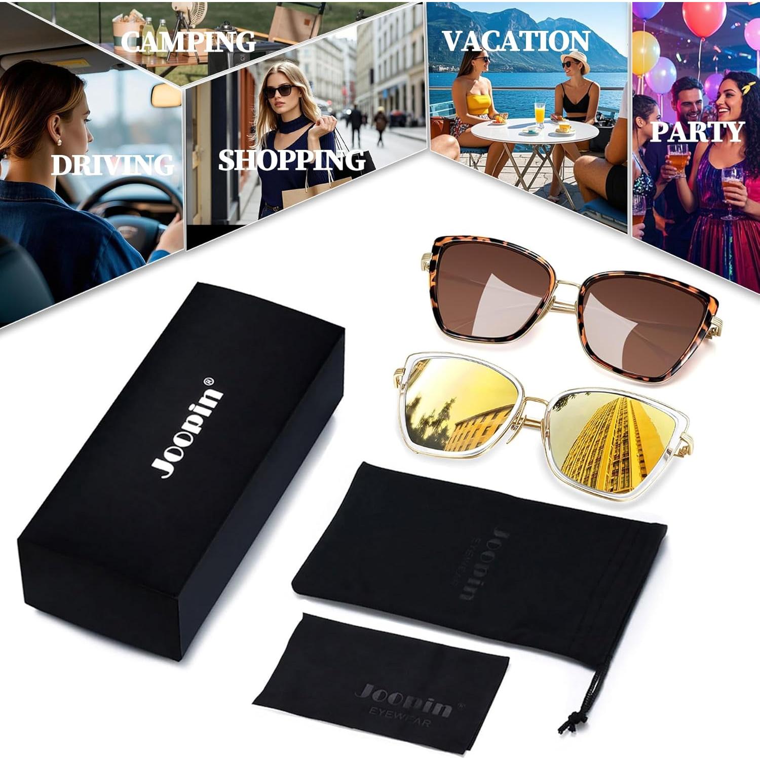 Gafas de sol grandes Joopin estilo gato UV400 paquete 2