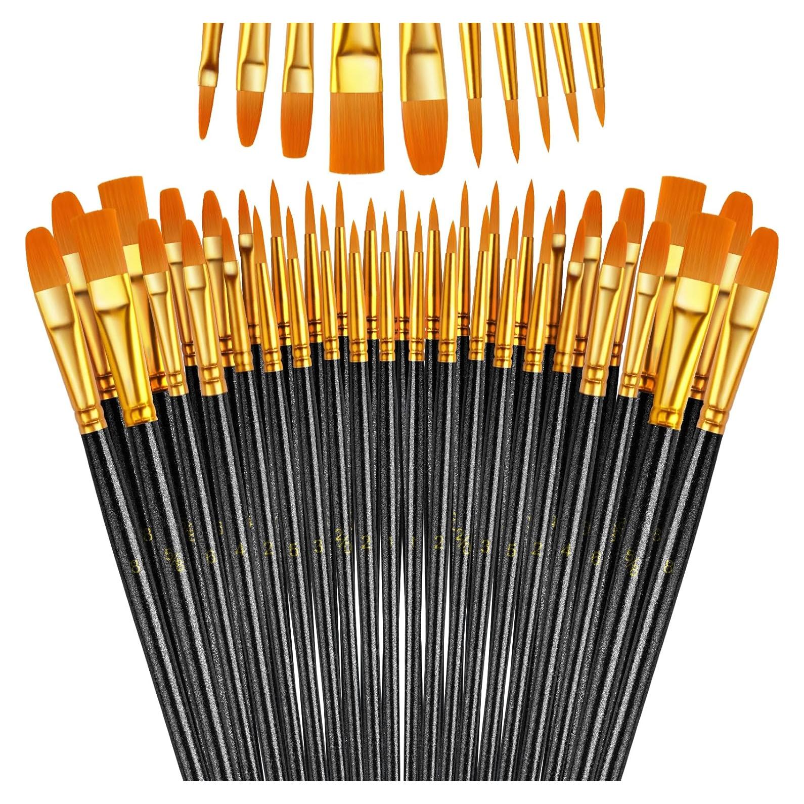 Juego de Pinceles de Pintura LIDCOM 50 Pcs Punta Redonda Negro