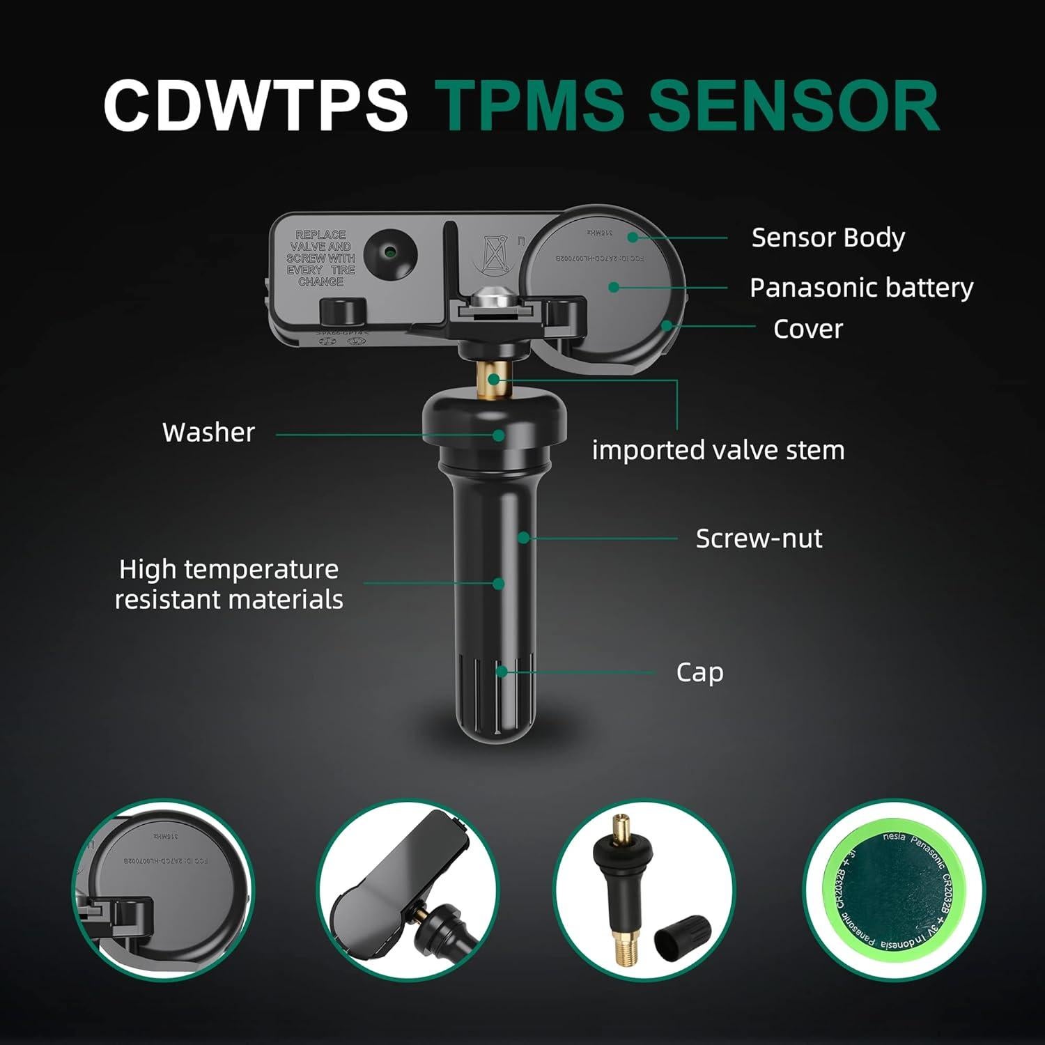 Sensor TPMS CDWTPS 315Mhz para Chevy GMC Cadillac 4 Piezas