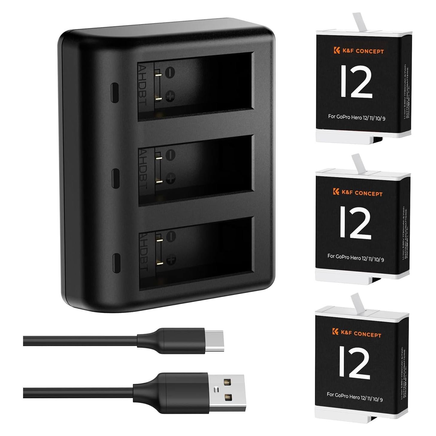 Baterías K&F Concept Hero 12 Enduro 1730mAh 3-Pack Cargador