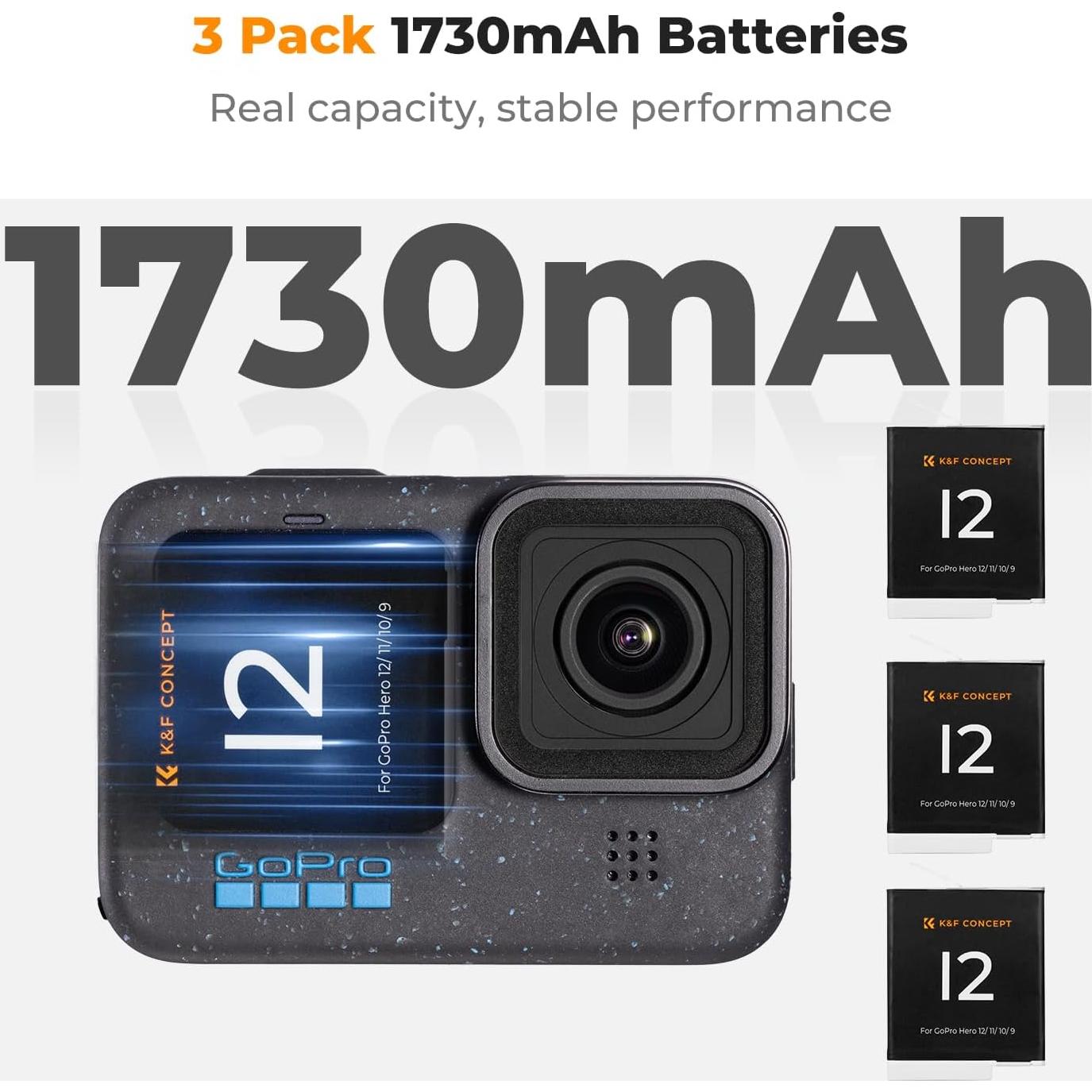 Baterías K&F Concept Hero 12 Enduro 1730mAh 3-Pack Cargador