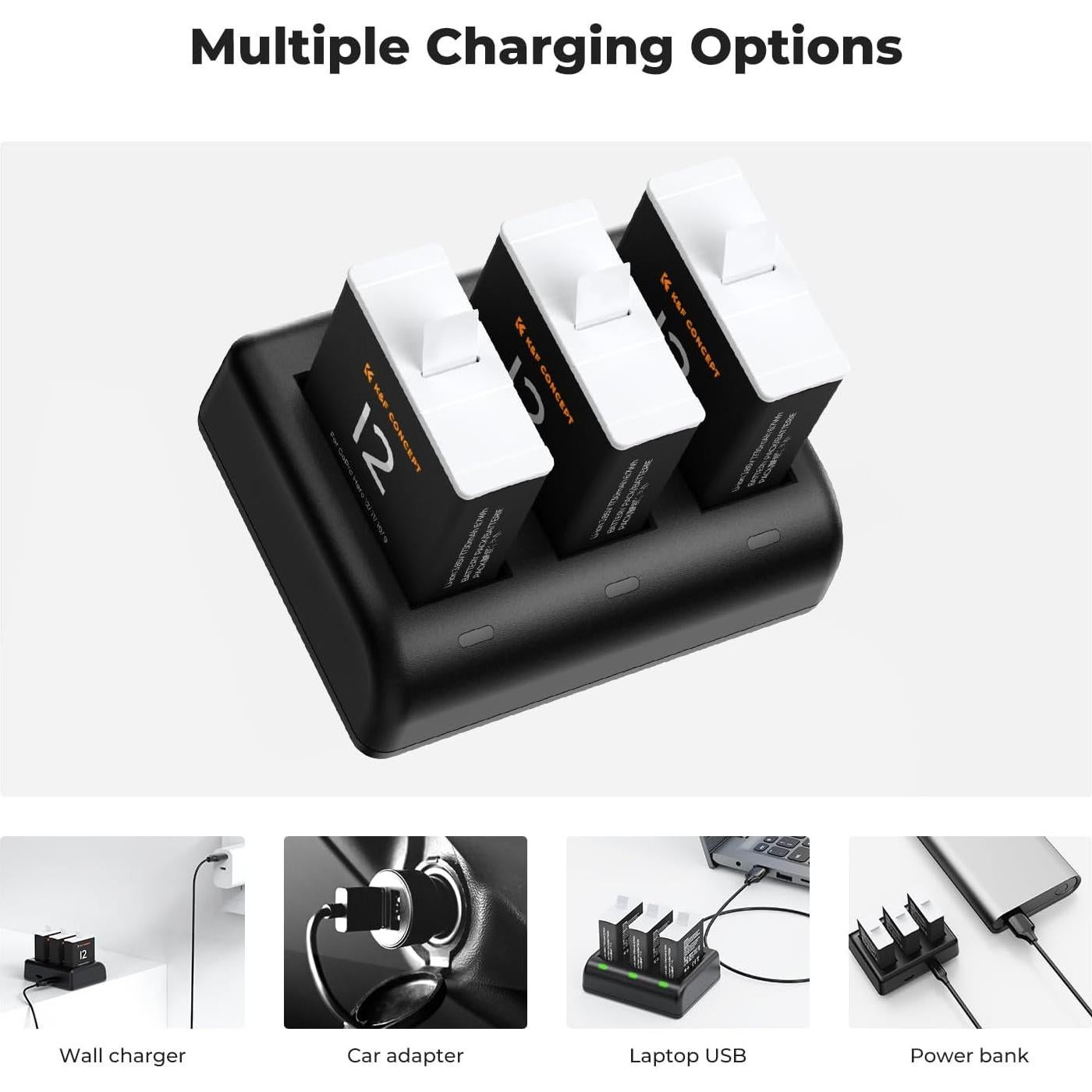 Baterías K&F Concept Hero 12 Enduro 1730mAh 3-Pack Cargador