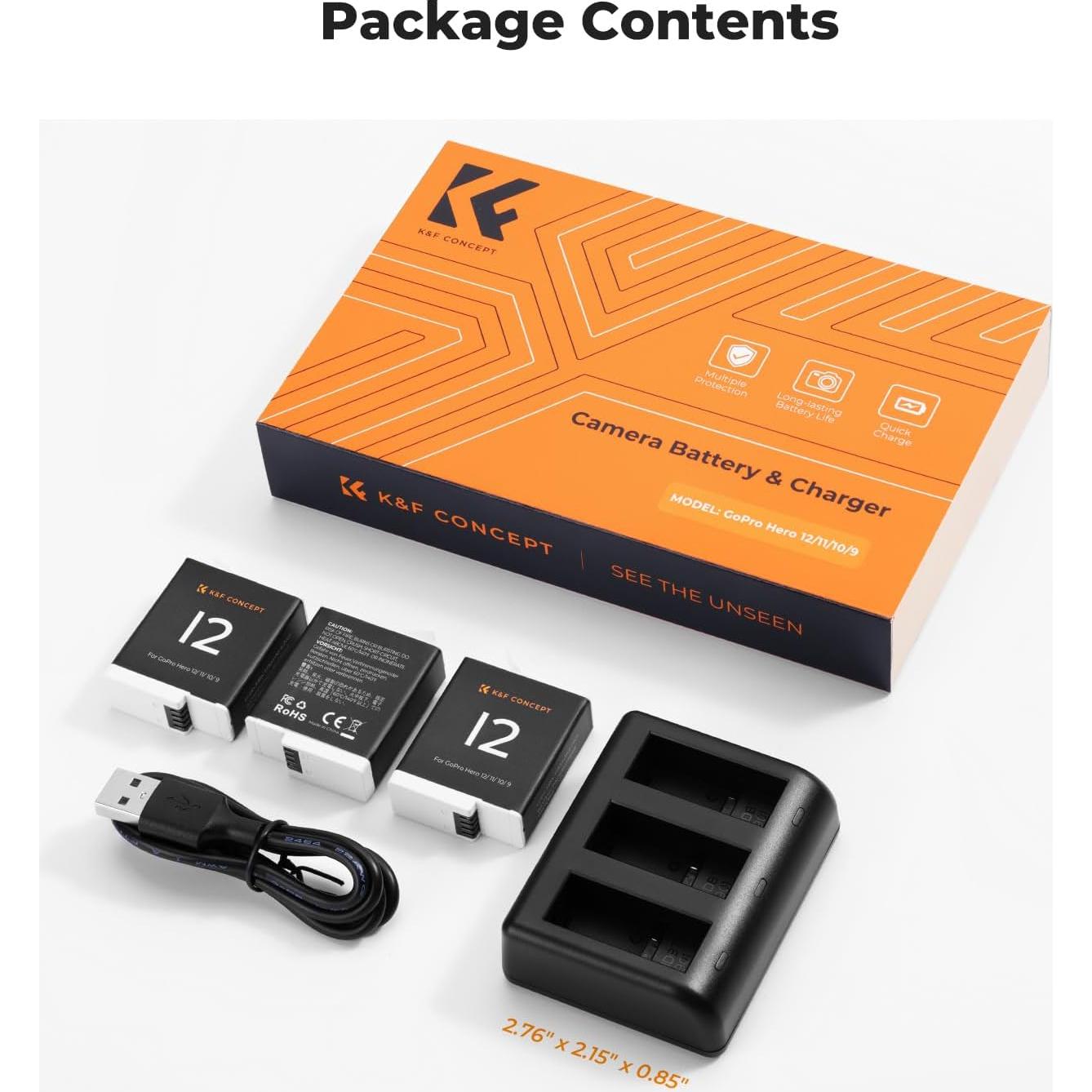 Baterías K&F Concept Hero 12 Enduro 1730mAh 3-Pack Cargador