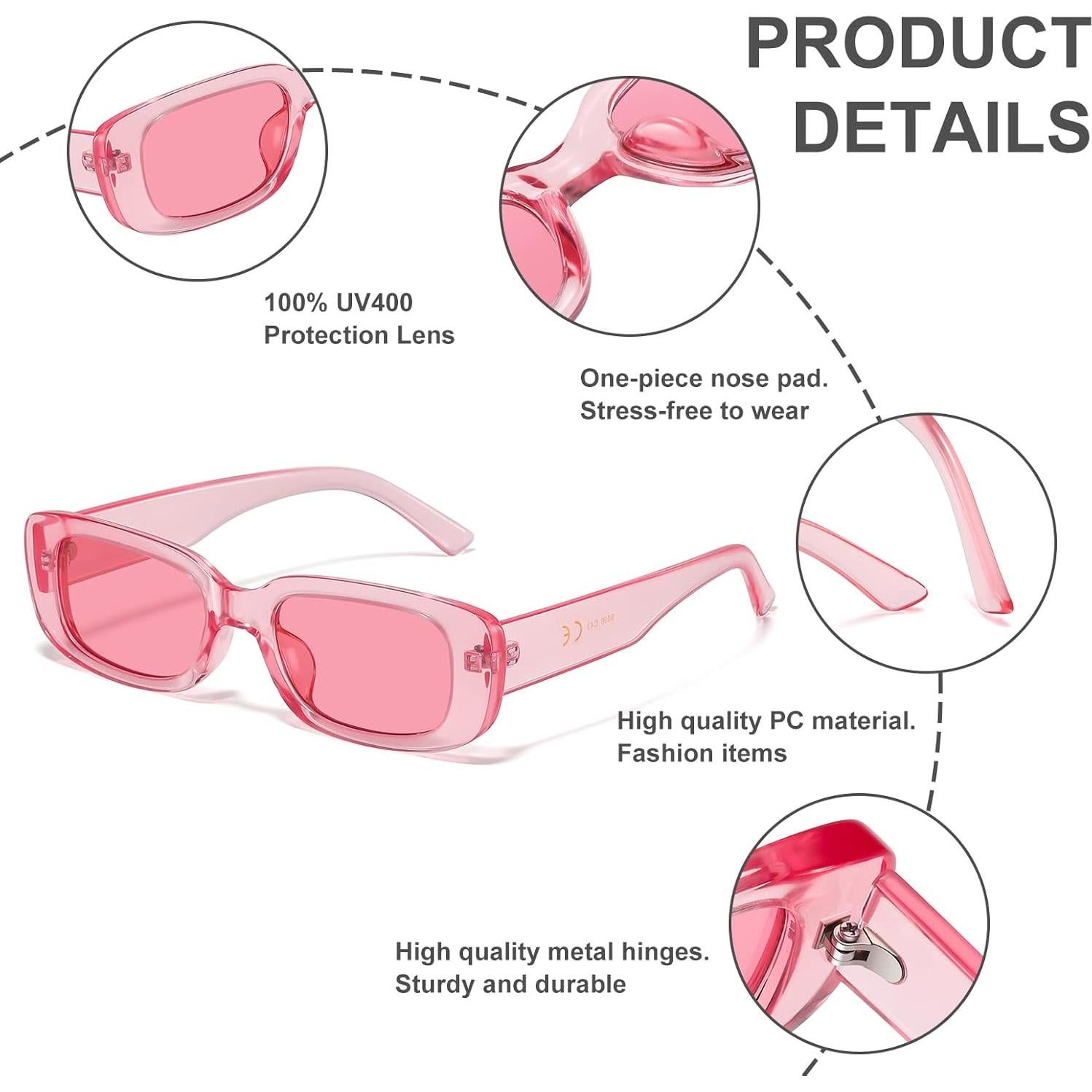 Gafas de Sol Rectangulares JASPIN UV400 Rosa Claro