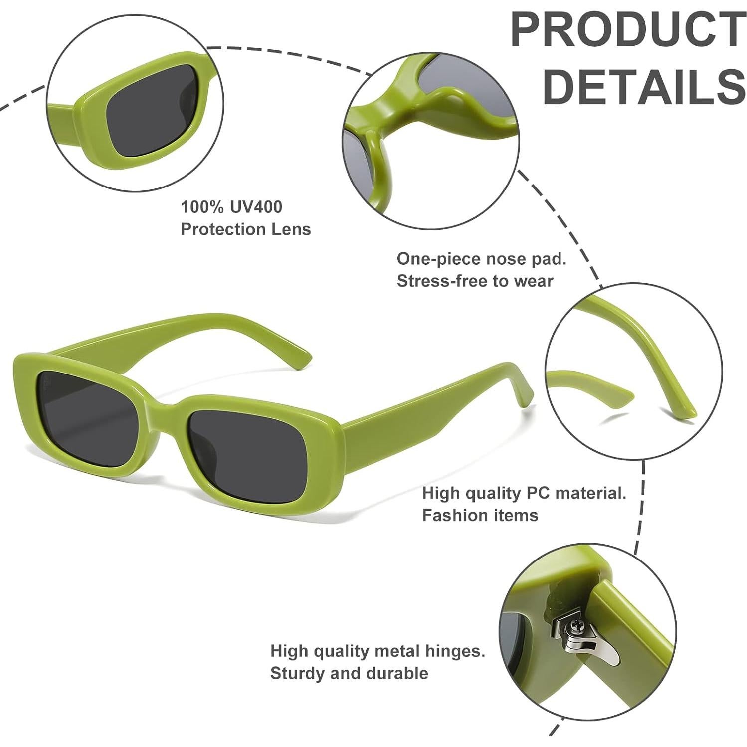 Gafas de Sol Rectangulares JASPIN UV400 Verde Gris