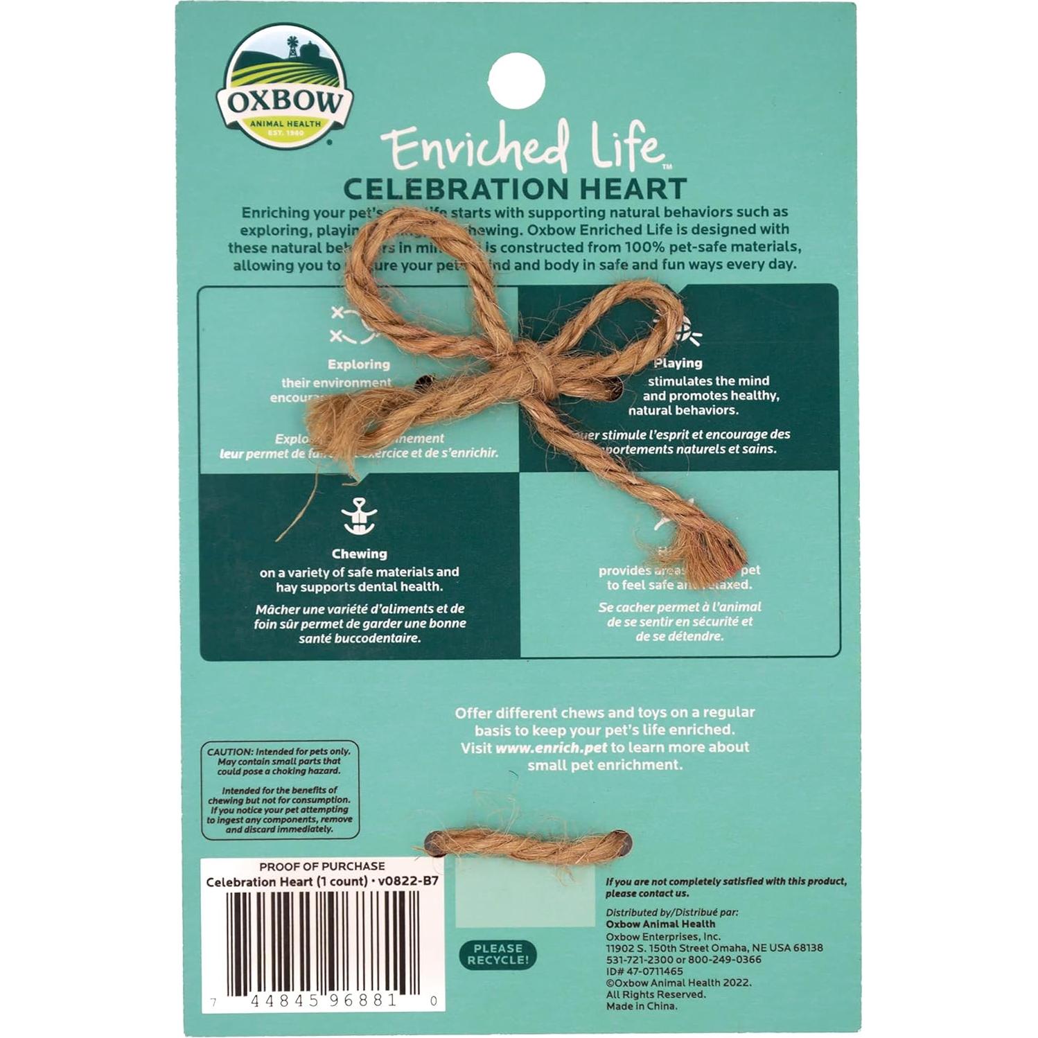 Juguete para Conejos Oxbow Corazón Enriquecido 12.39x18.73cm