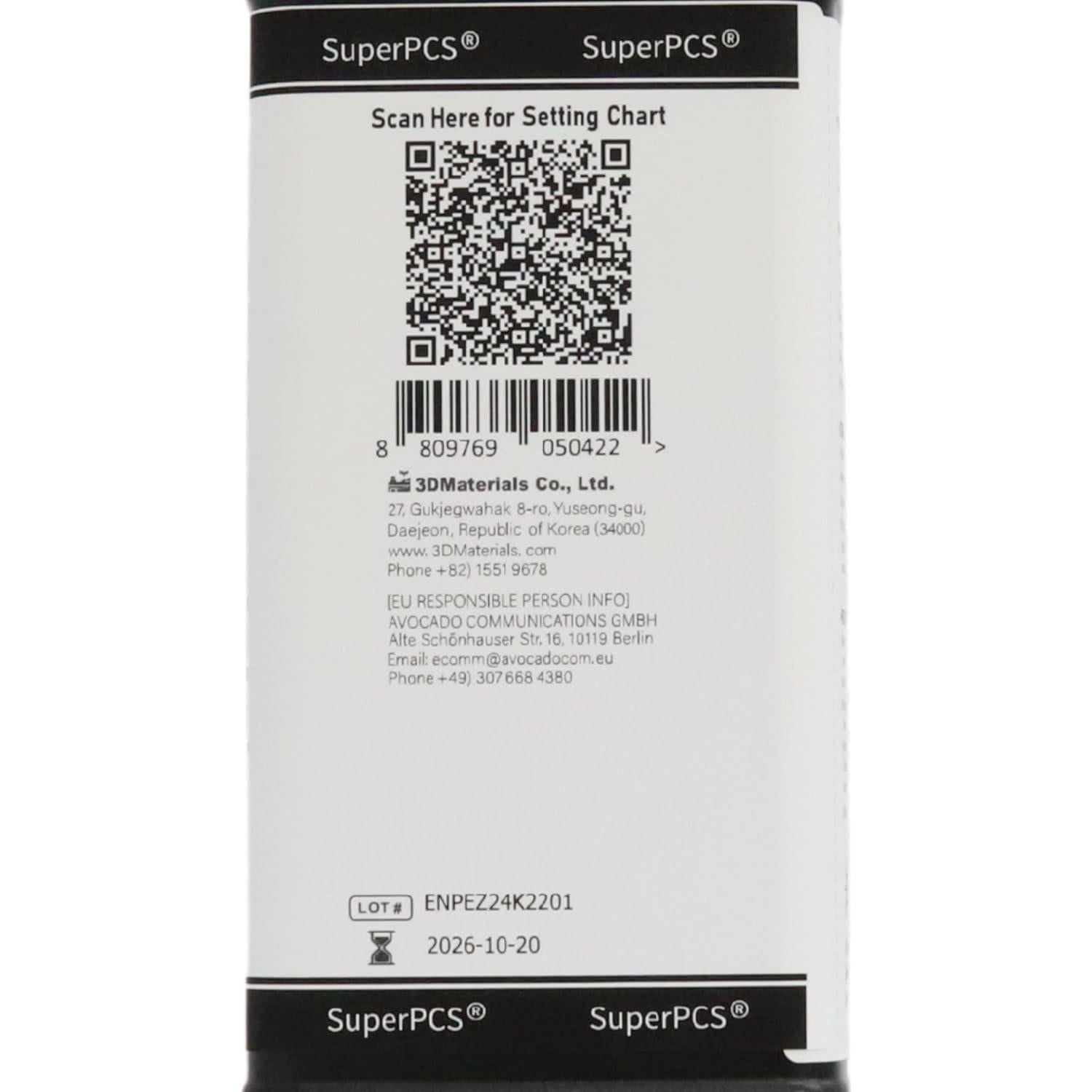 Resina 3D SuperPCS 1000g Negra, Rápida y Resistente