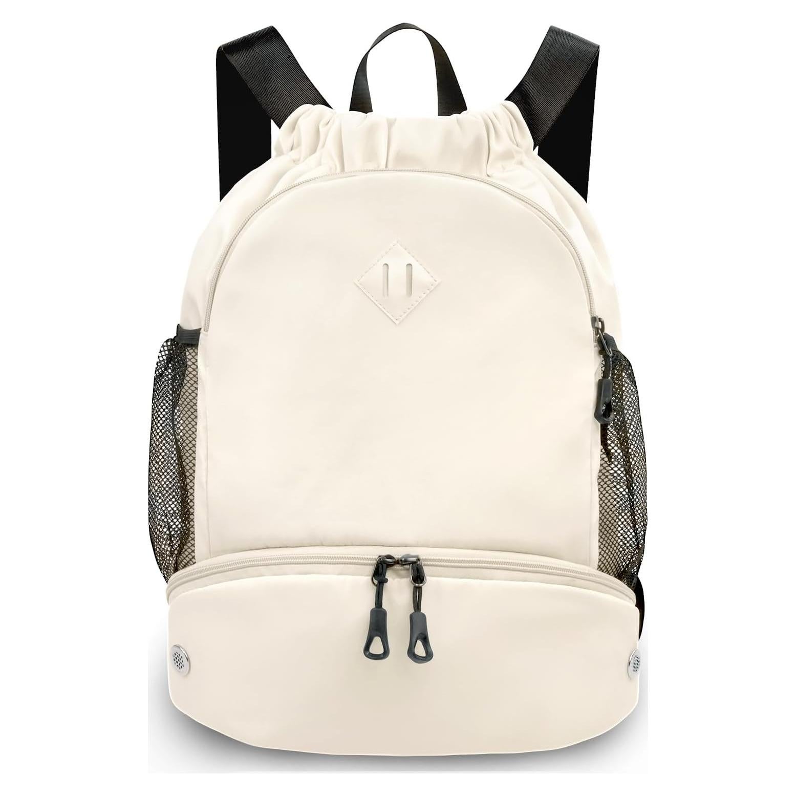 Mochila de Cuerda RHDZO Beige con Compartimento para Zapatos