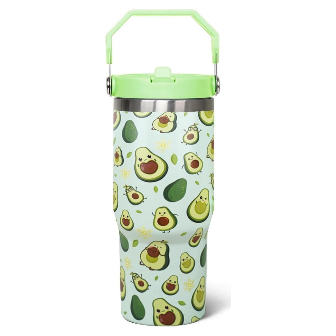 30 Oz Avocado Flip Tumbler With Handle,Avocado Coffee Travel Mug Cup Water Bottle,Avocado Gifts for Women,Avocado Decor Stuff Accessories