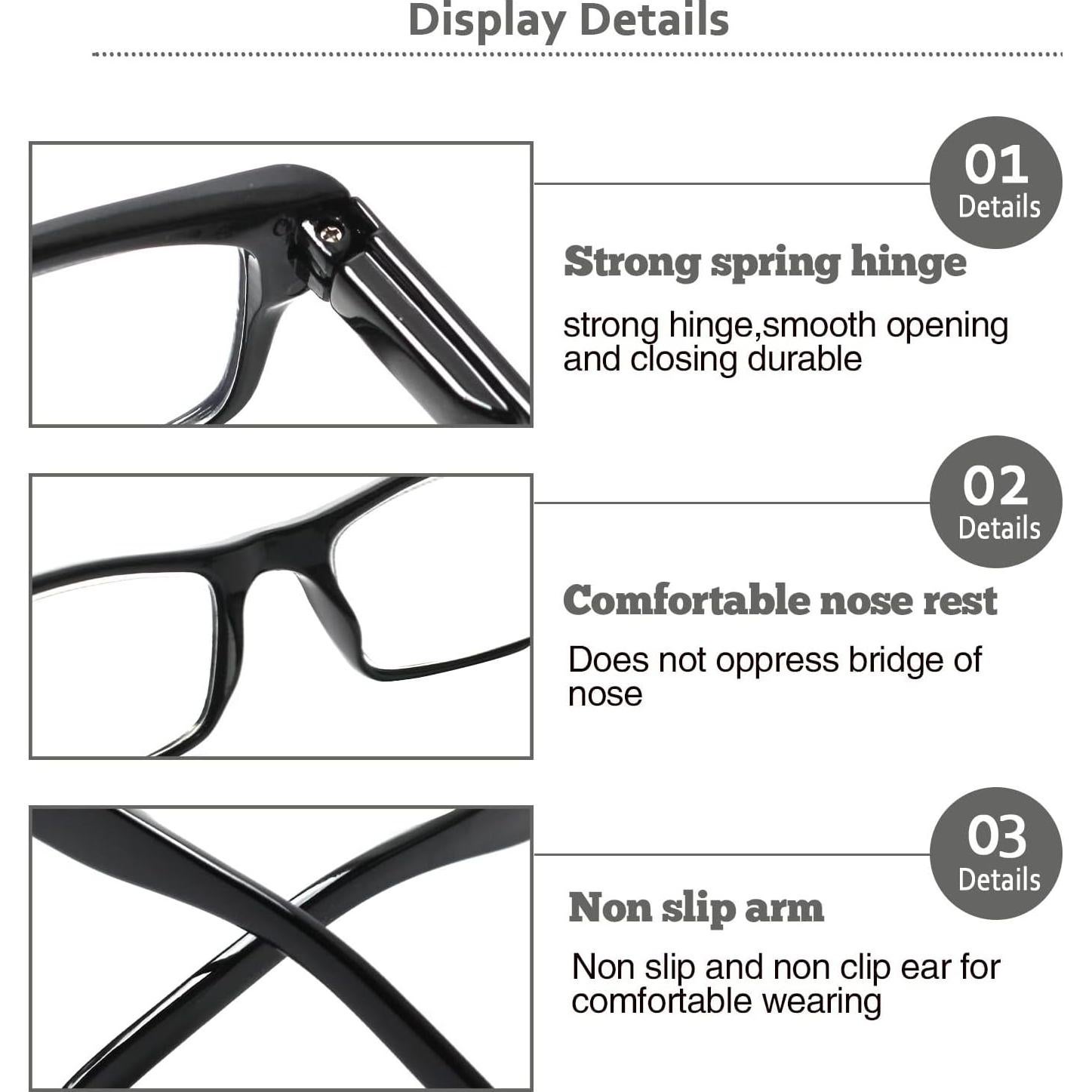 Paquete de 6 Gafas de Lectura Filtro Luz Azul 2.75x