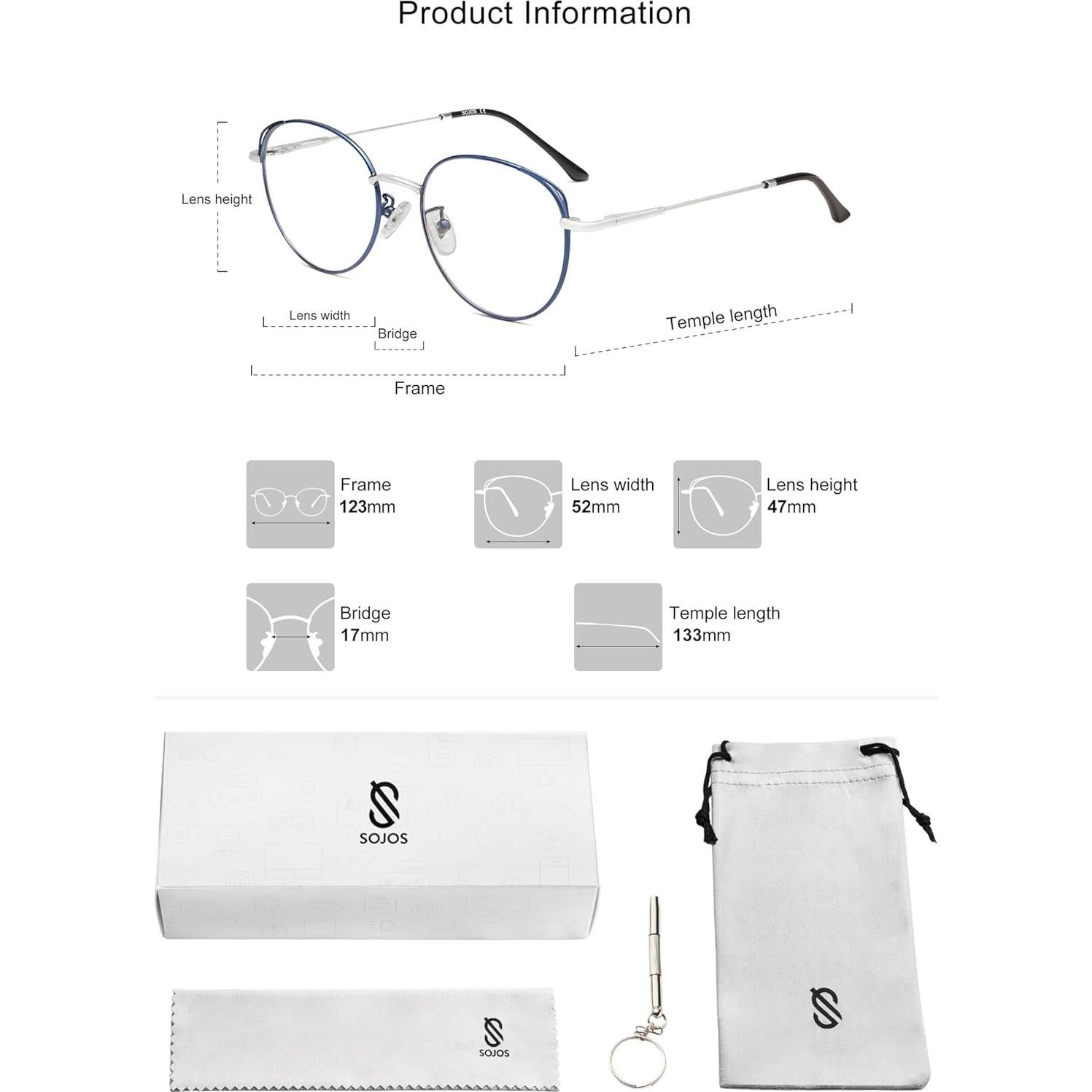 Gafas de luz azul SOJOS Cat Eye para mujer marco metal