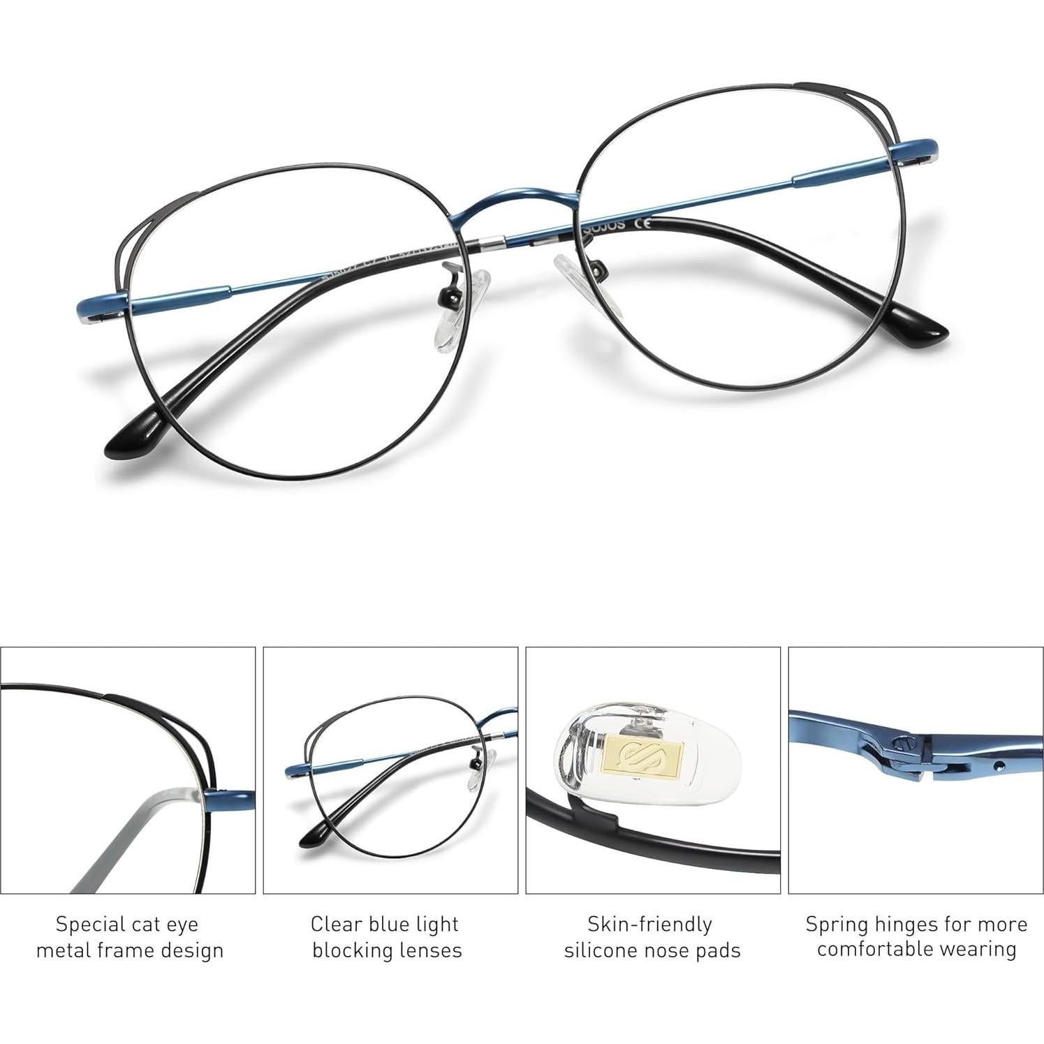 Gafas de Sol SOJOS Cat Eye con Bloqueo Luz Azul para Mujer