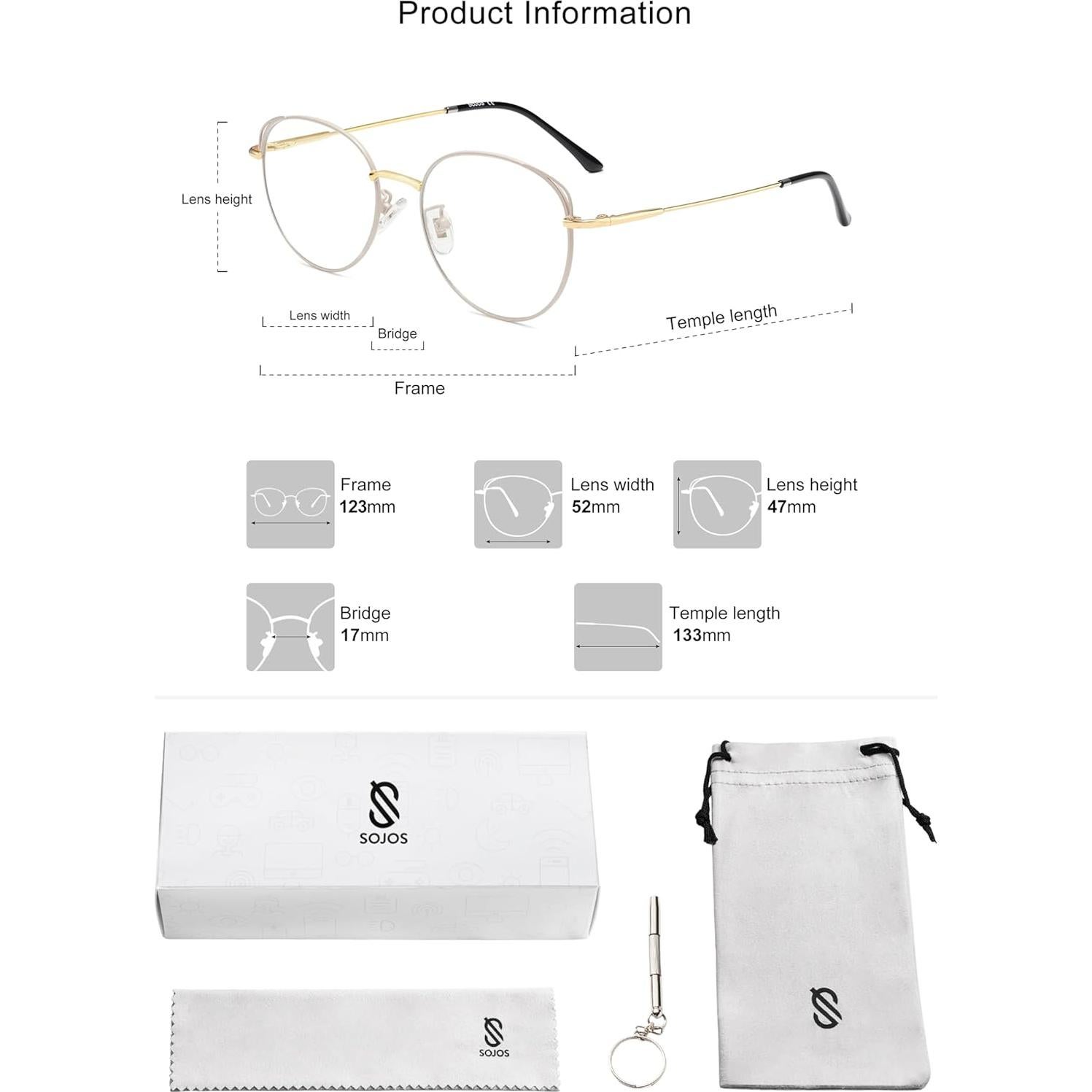 Gafas de luz azul SOJOS Cat Eye para mujer con marco metal