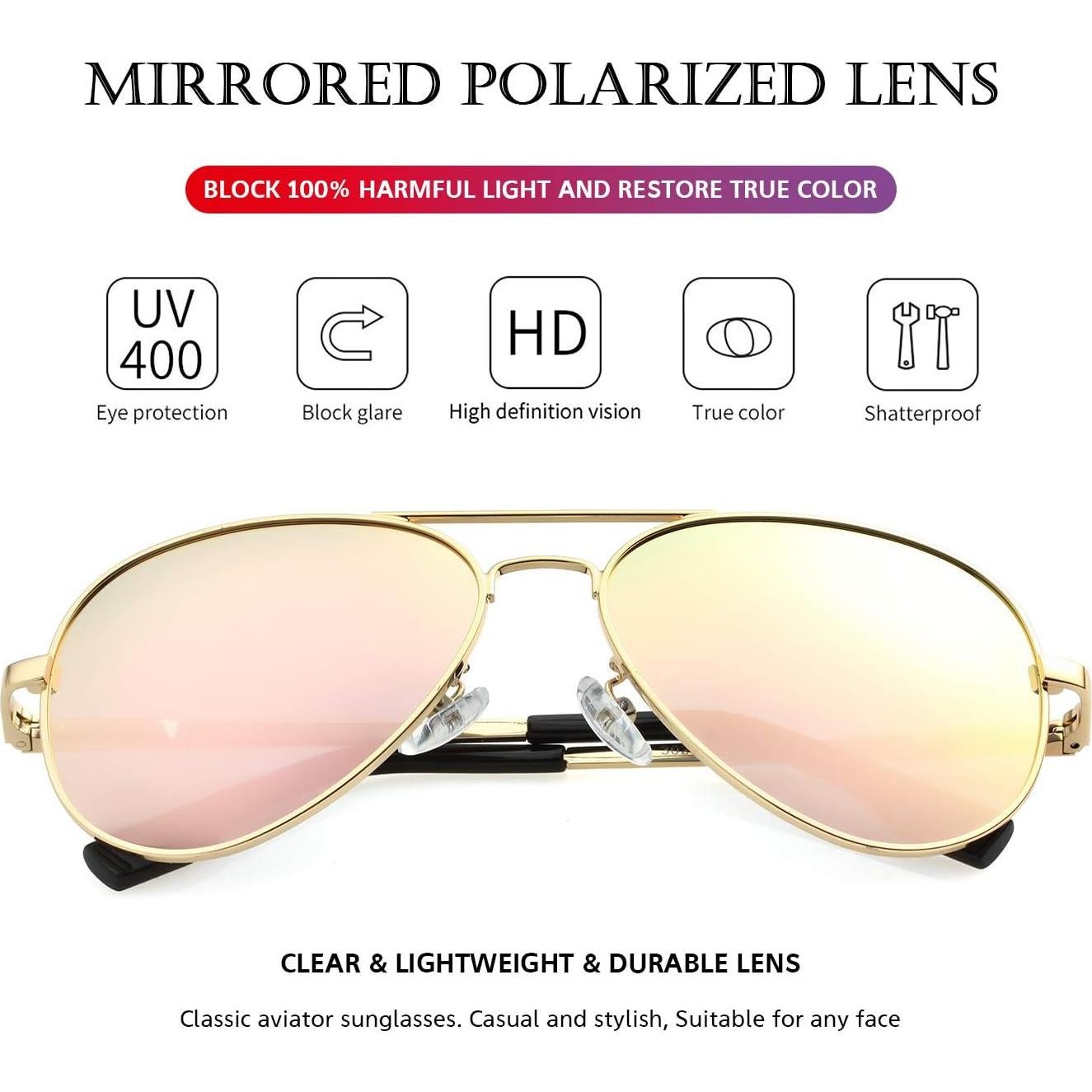 Gafas de sol aviador polarizadas PORADAY 58mm marco dorado