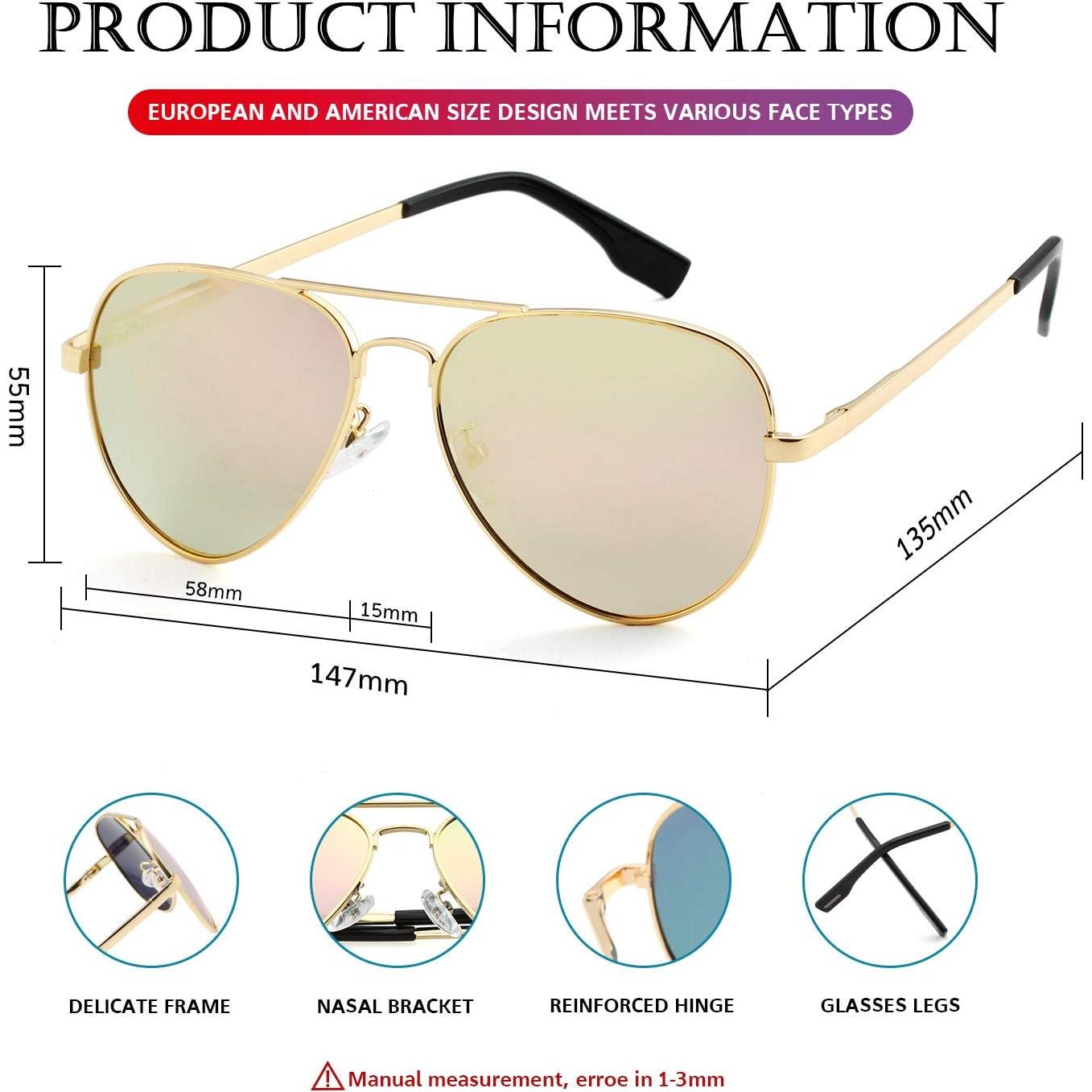 Gafas de sol aviador polarizadas PORADAY 58mm marco dorado