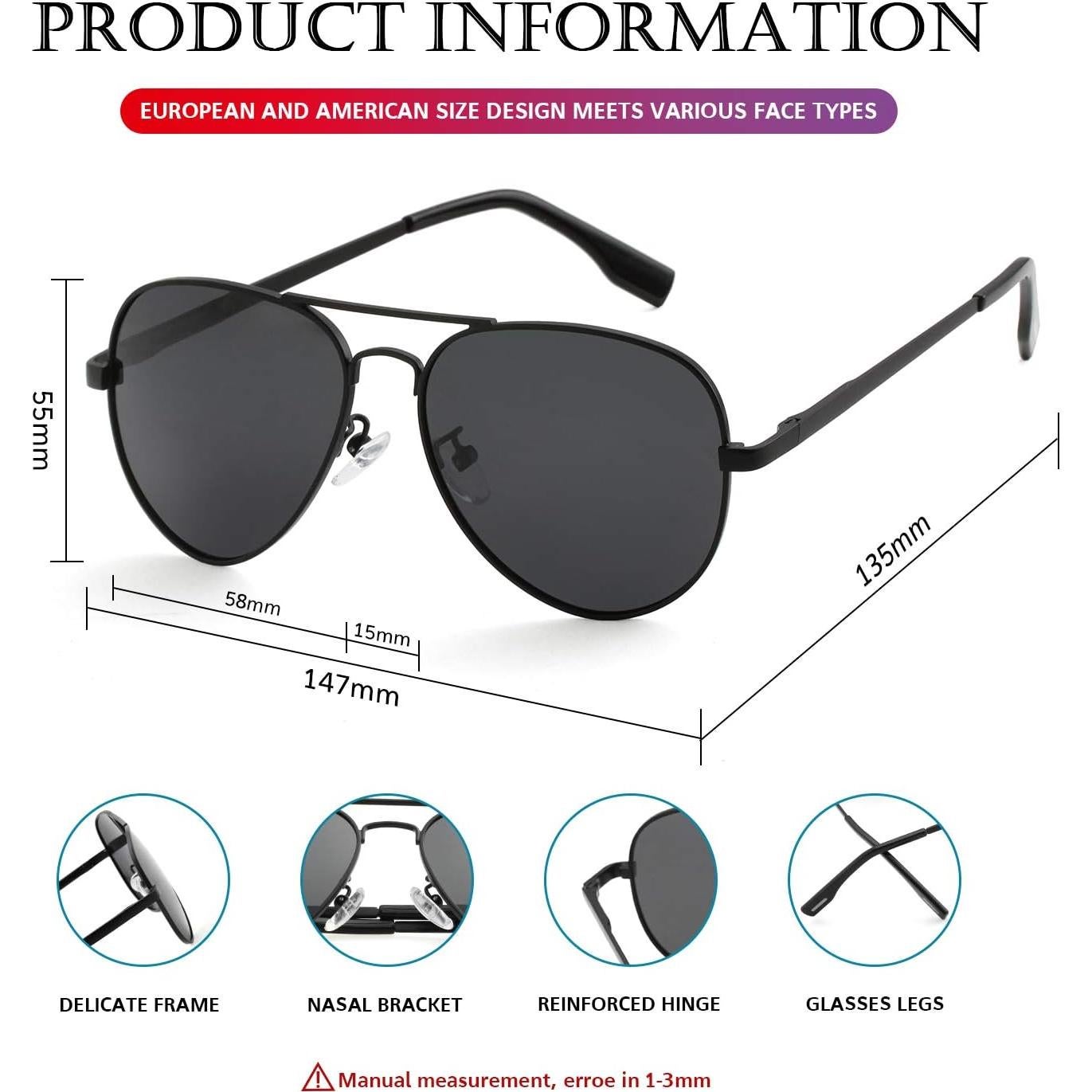 Gafas de sol aviador polarizadas PORADAY 58mm UV400