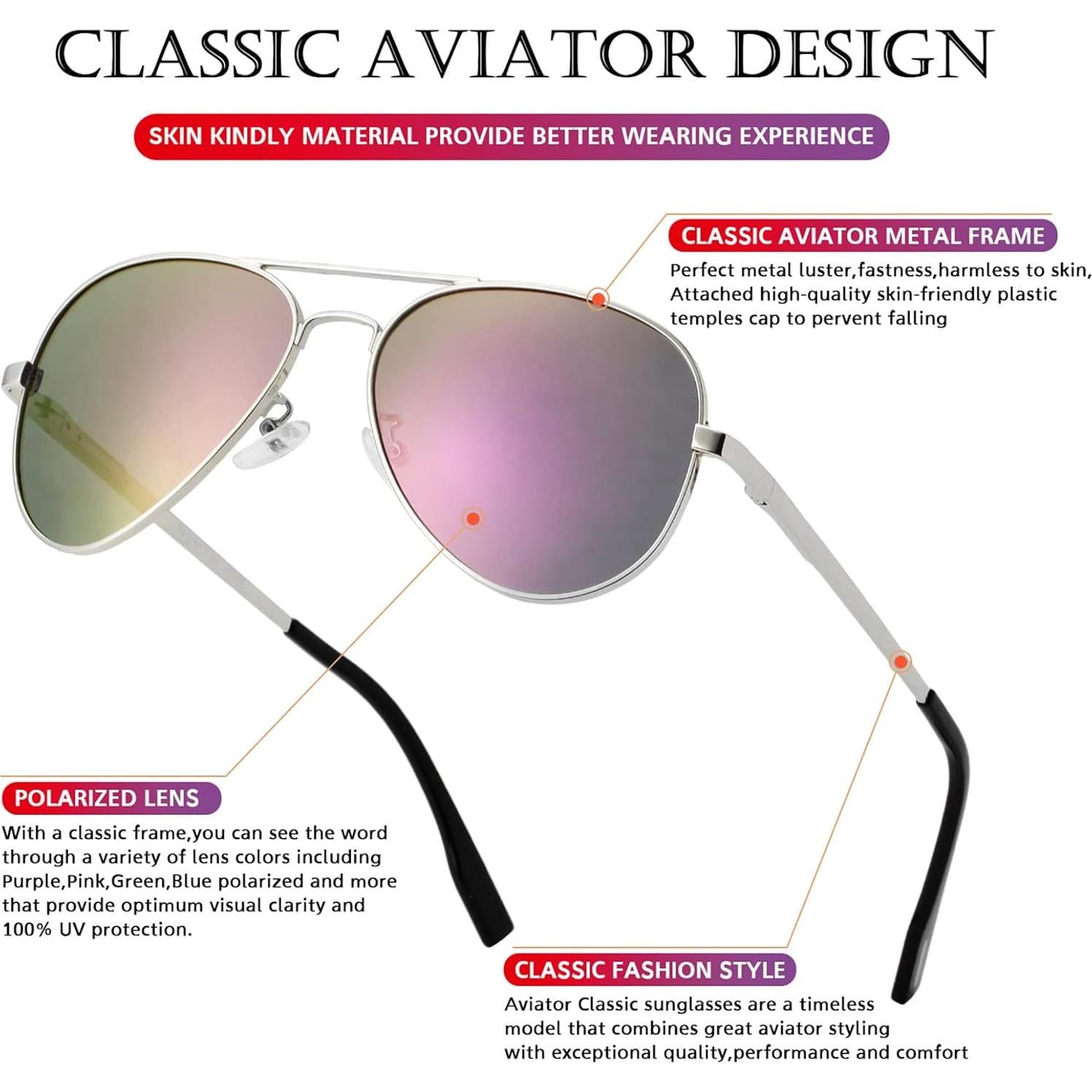 Gafas de sol aviador polarizadas PORADAY 58mm marco metal