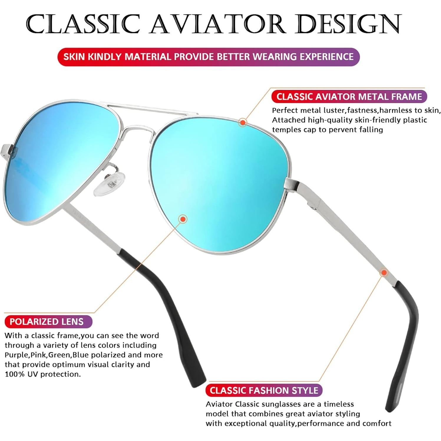 Gafas de sol aviador polarizadas PORADAY 58mm marco metal