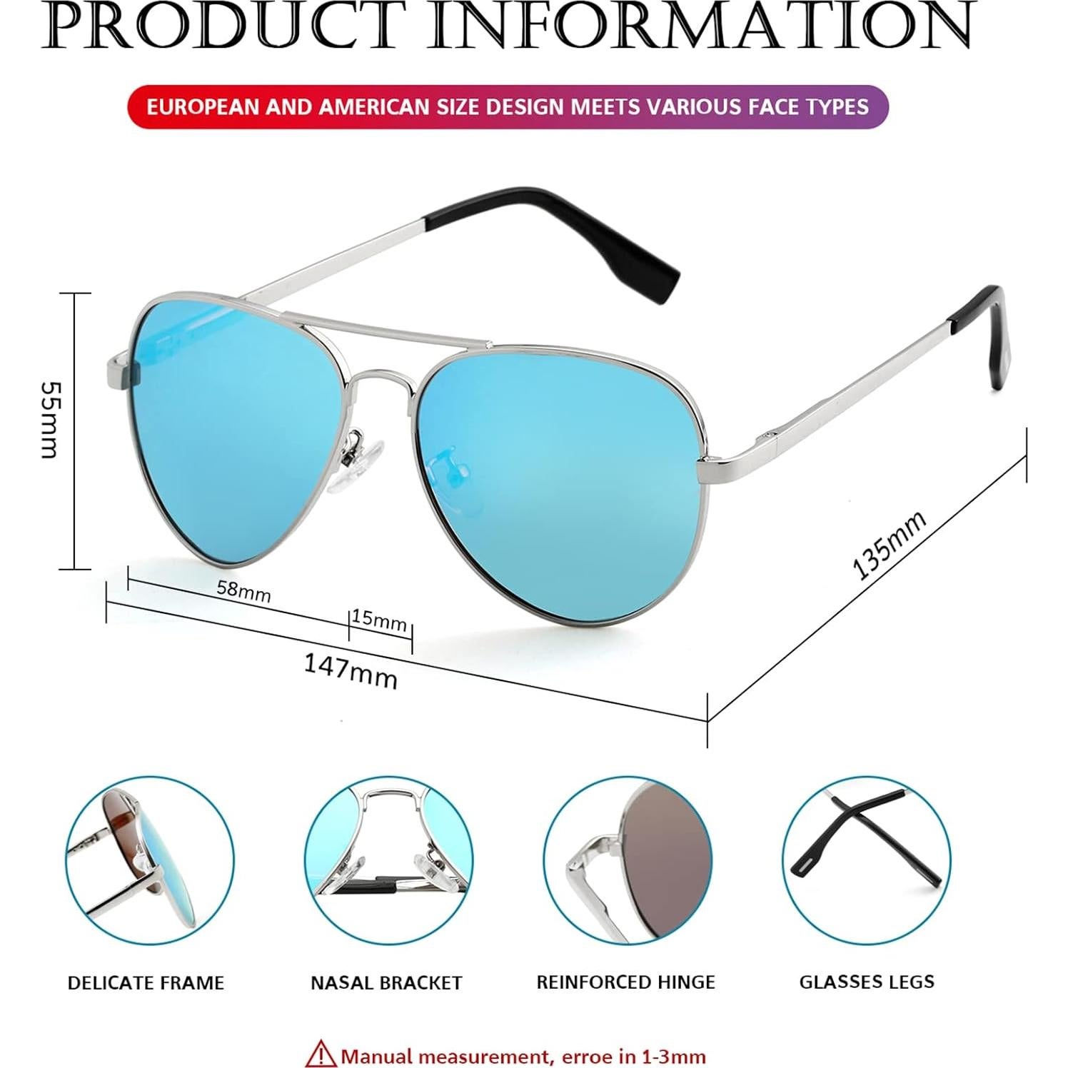 Gafas de sol aviador polarizadas PORADAY 58mm marco metal