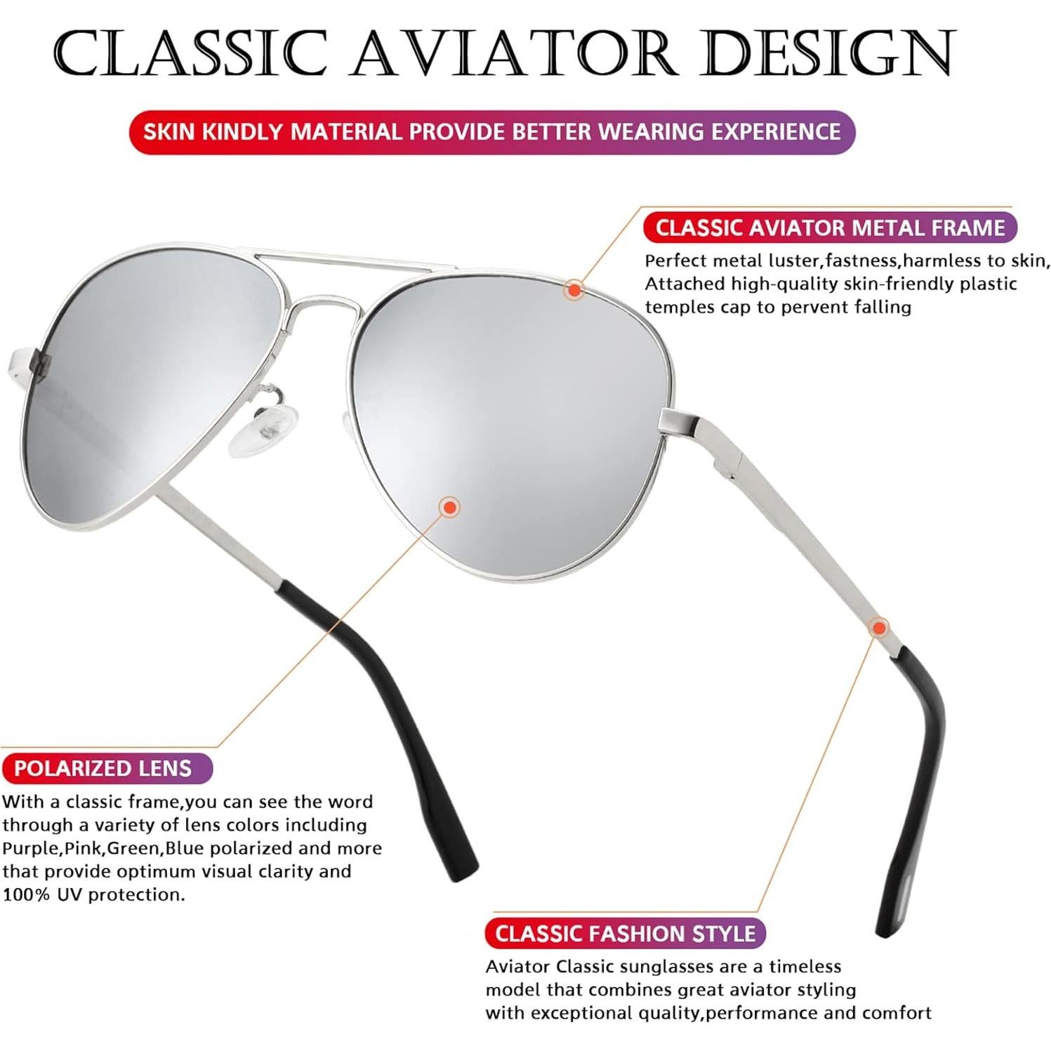 Gafas de sol aviador polarizadas PORADAY 58mm marco metal