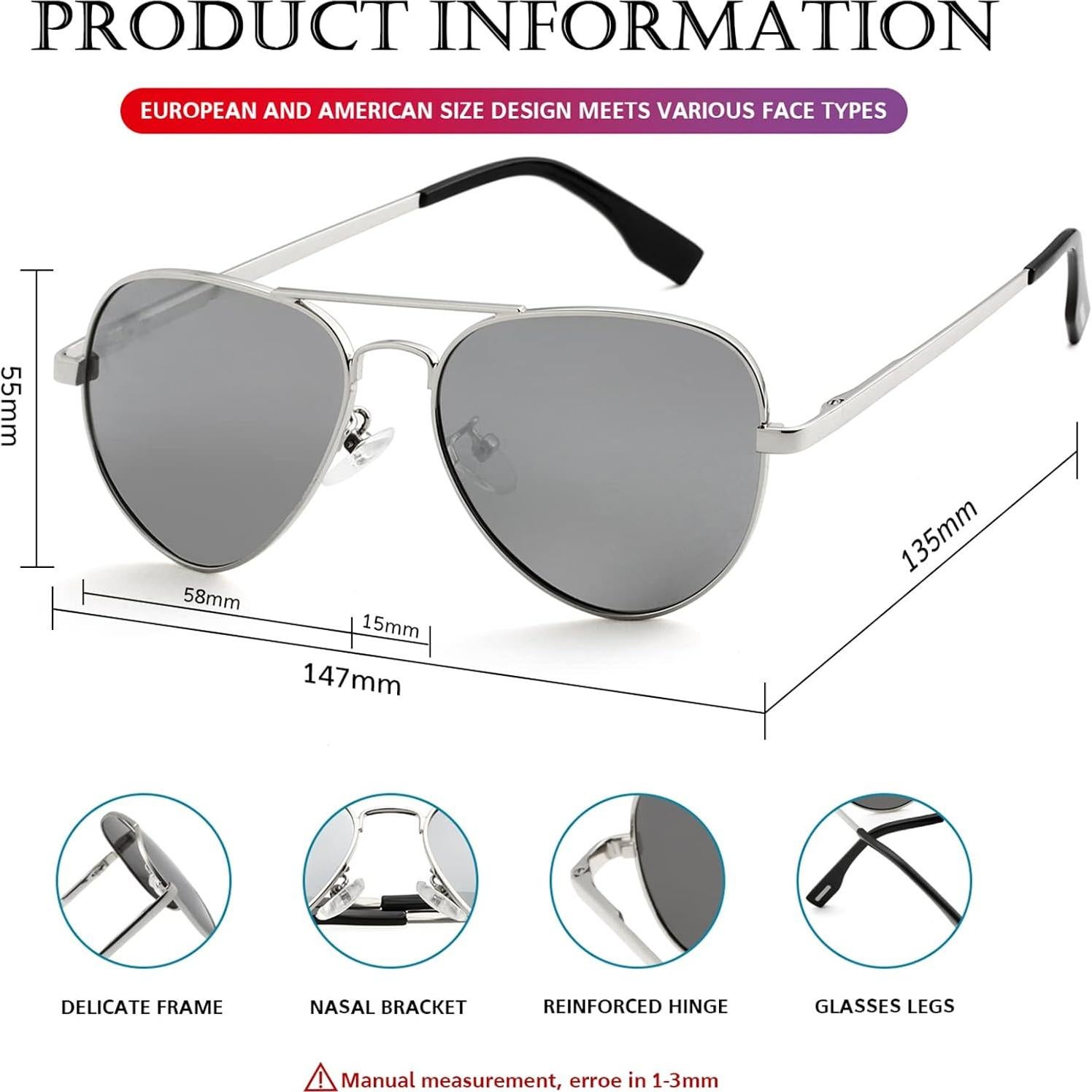 Gafas de sol aviador polarizadas PORADAY 58mm marco metal