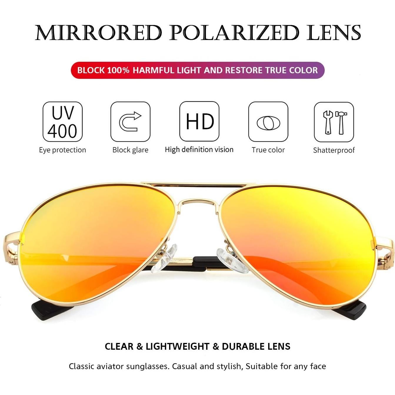 Gafas de sol aviador polarizadas PORADAY 58mm marco metal