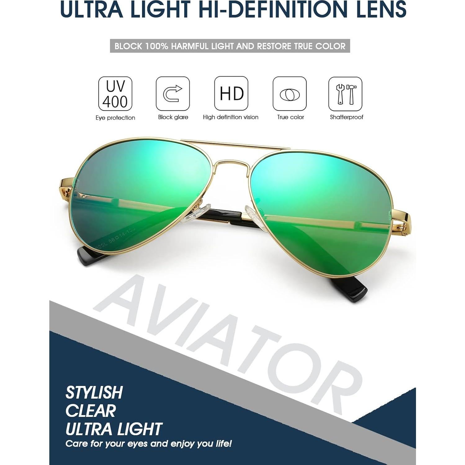 Gafas de sol aviador polarizadas PORADAY 58mm marco metal