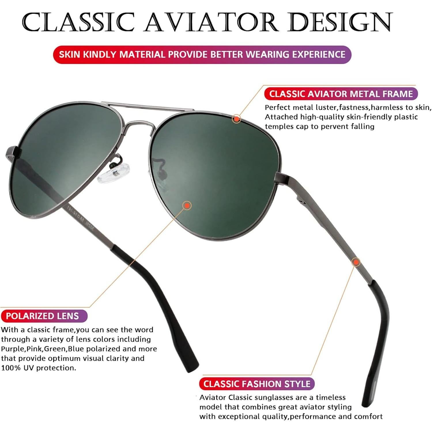 Gafas de sol aviador polarizadas PORADAY 58mm UV400