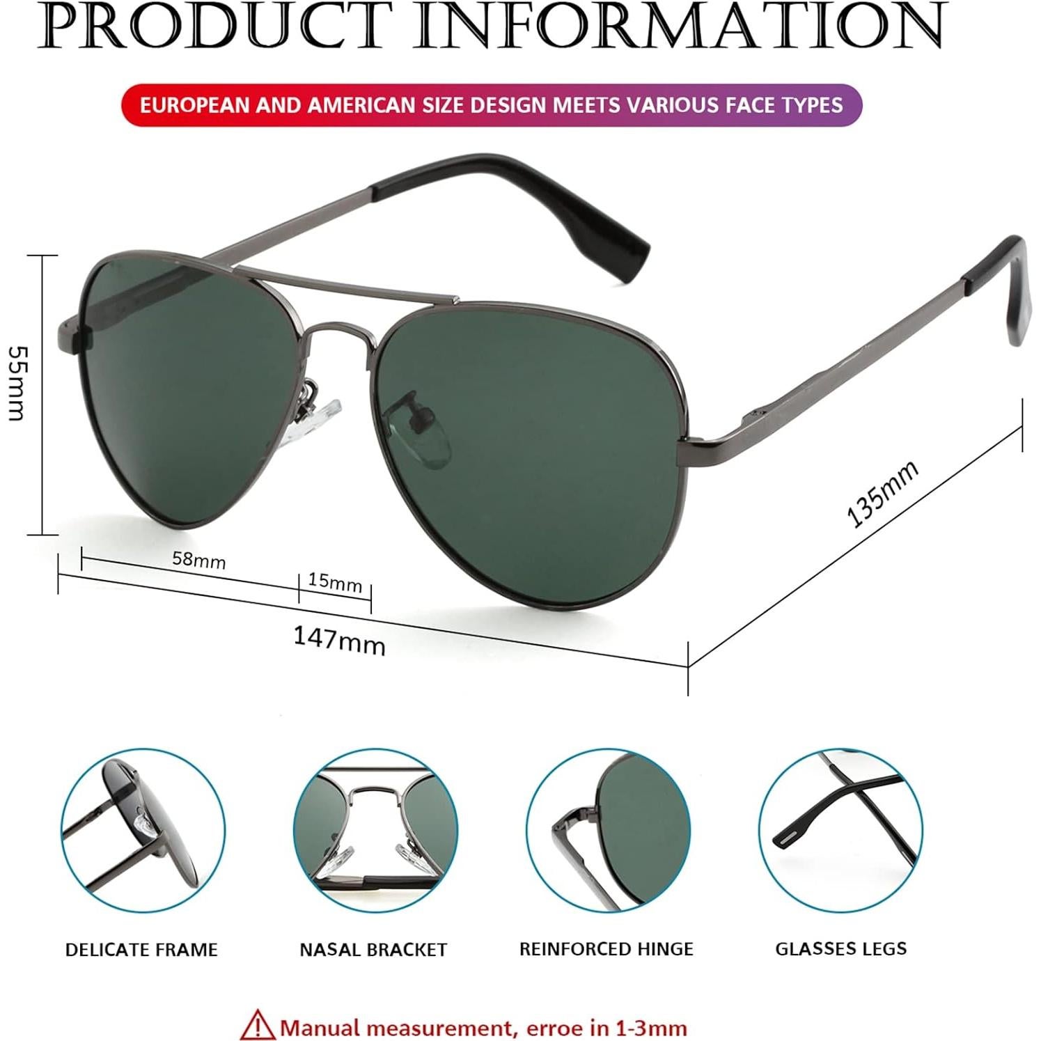 Gafas de sol aviador polarizadas PORADAY 58mm UV400