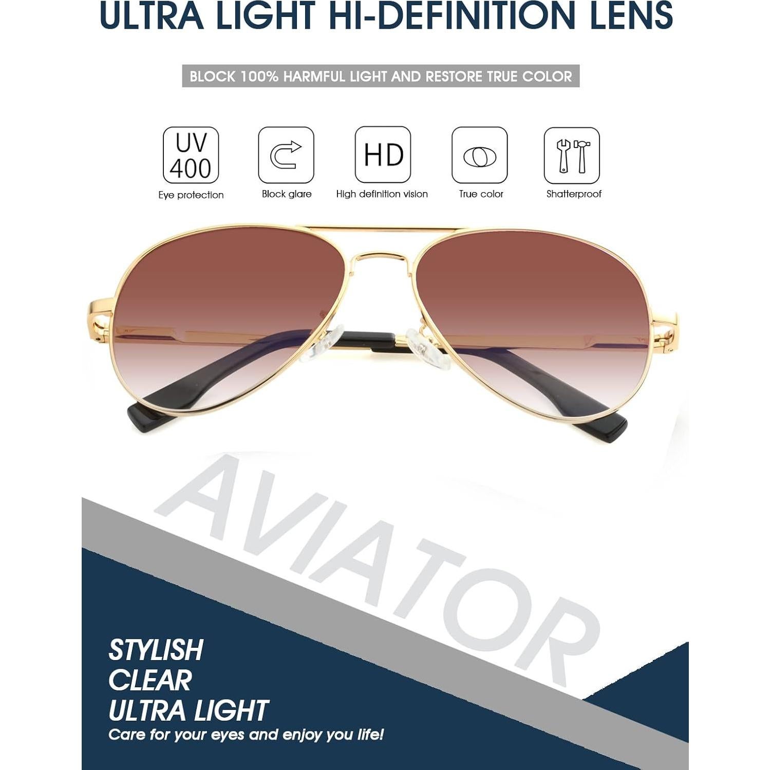 Gafas de sol aviador polarizadas PORADAY 58mm marco dorado