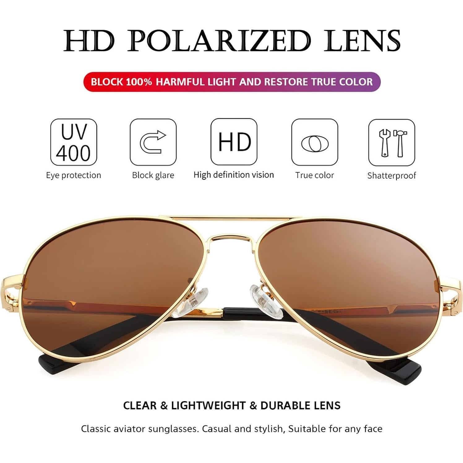 Gafas de sol aviador polarizadas PORADAY 58mm marco metal