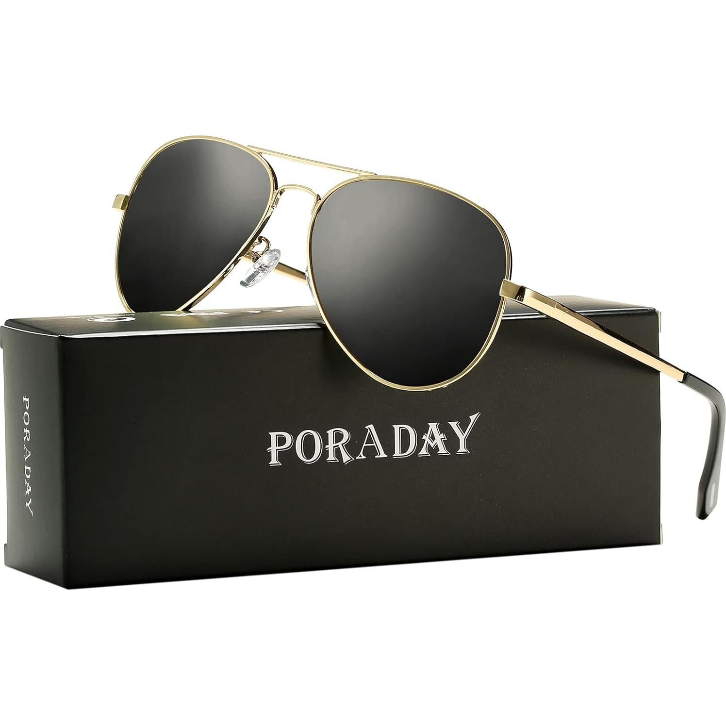 Gafas de sol aviador polarizadas PORADAY 58mm marco dorado