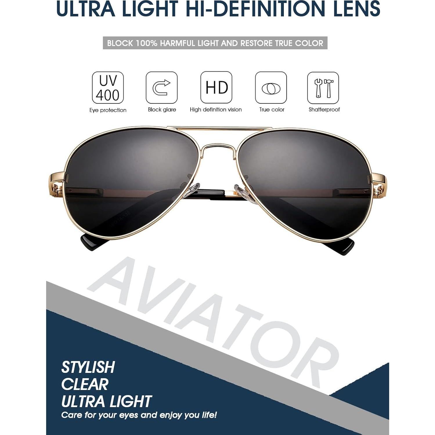 Gafas de sol aviador polarizadas PORADAY 58mm marco dorado